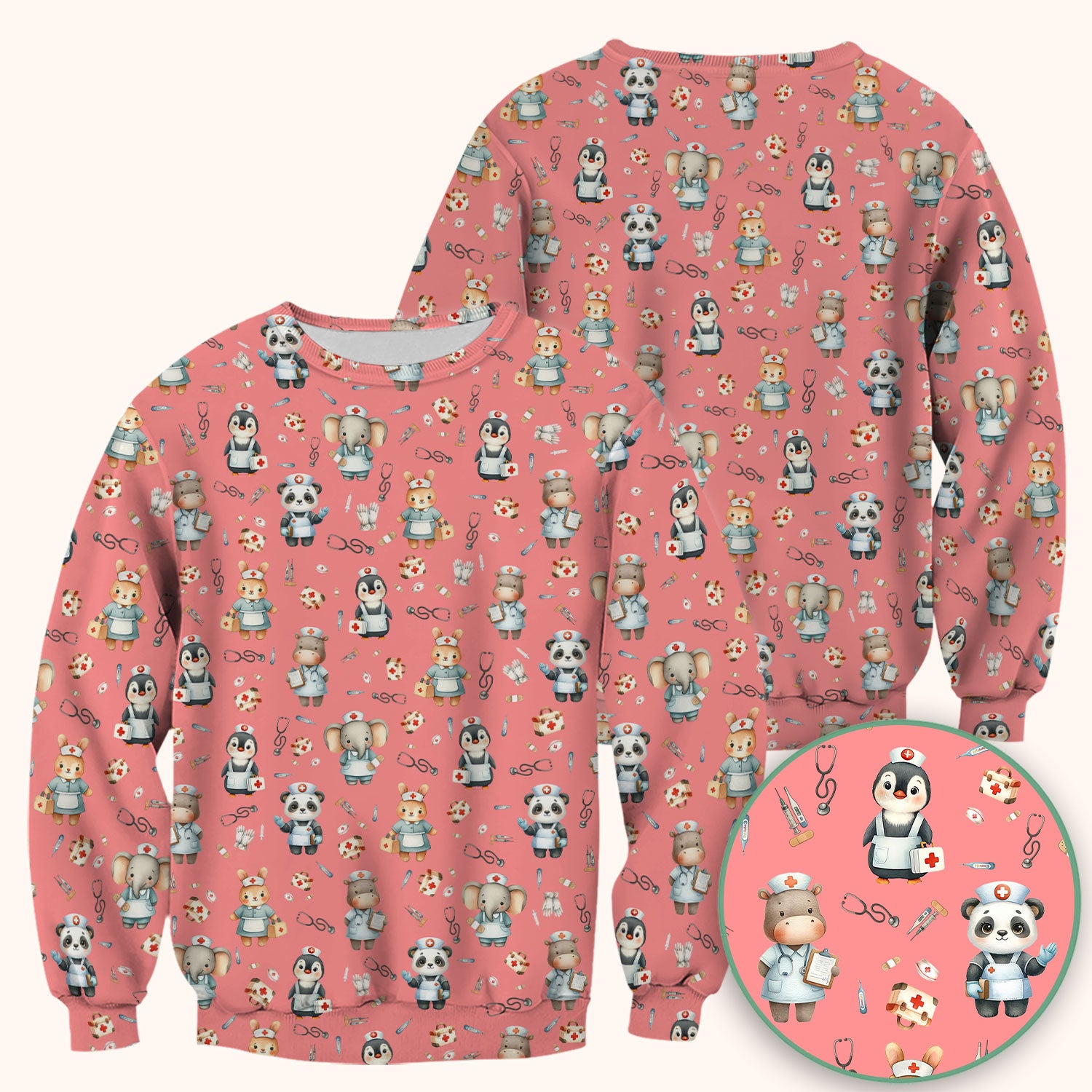 Cute Animal Scrub Top for Women - Funny Panda Rabbit Penguin Shirt - Breathable Med Uniform - Comfortable Scrubs for Nurses