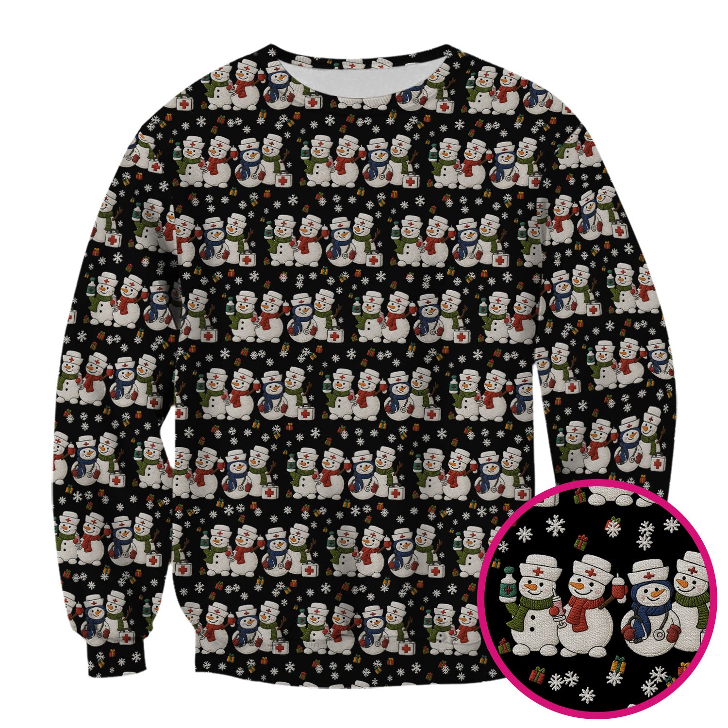 Cute Christmas Snowman Nurse Pattern Scrub Top, Breathable Fabrics Nursing Uniform