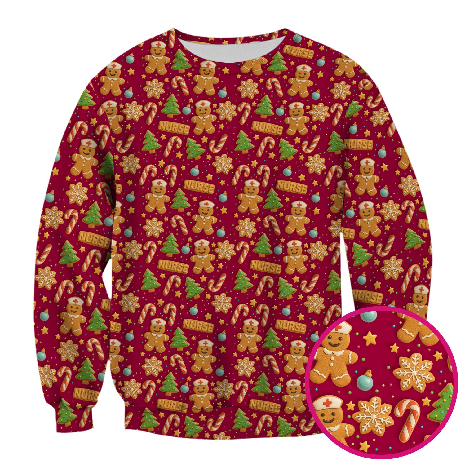 Christmas Gingerbread Scrubs for Women - Cute Holiday Cookie Pattern Medical Scrub Top - Festive Christmas Scrubs with Adorable Design