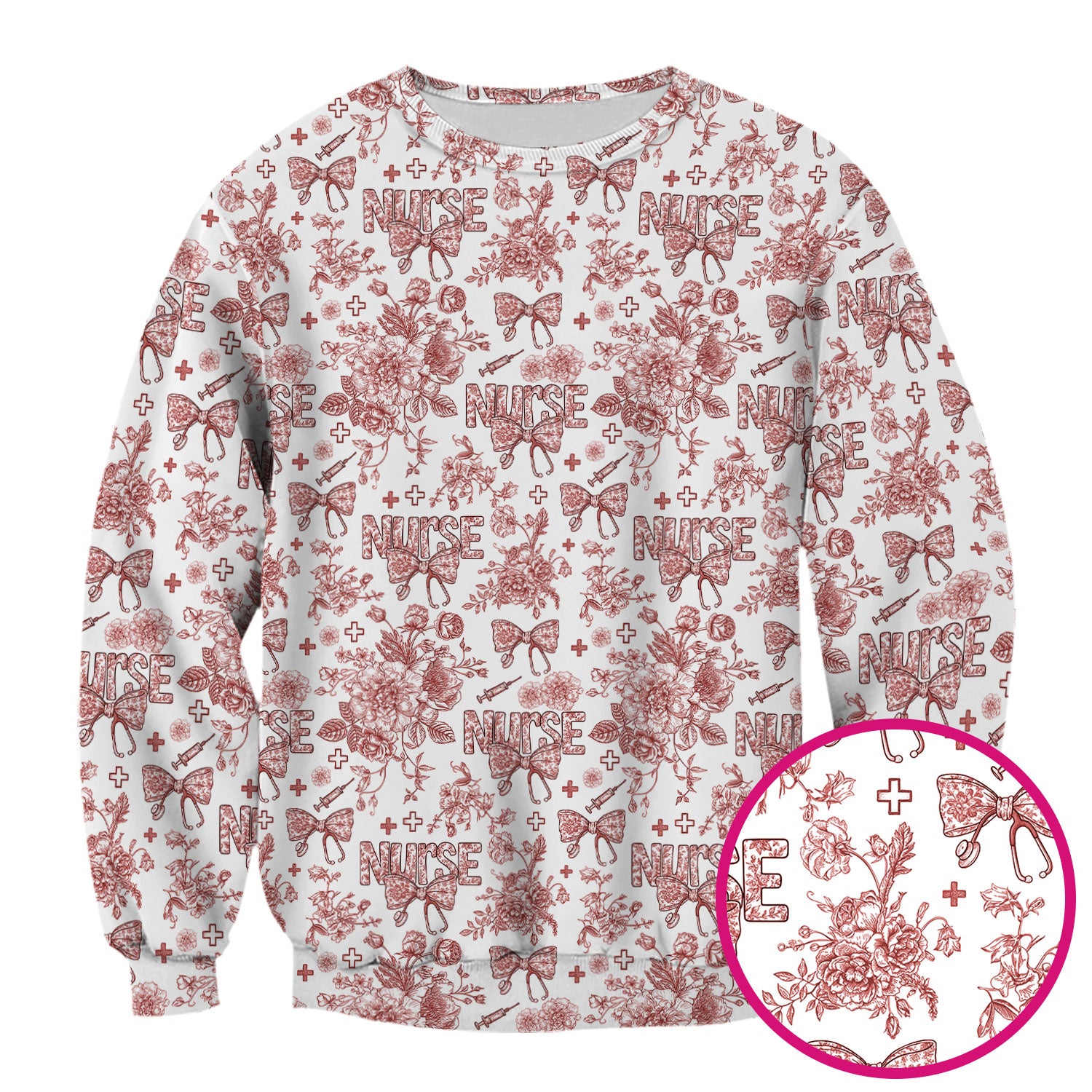 Flower Scrubs for Nurses - Toile de Jouy Style Medical Shirt - Feminine Floral Scrub Top Gift for Women in Healthcare