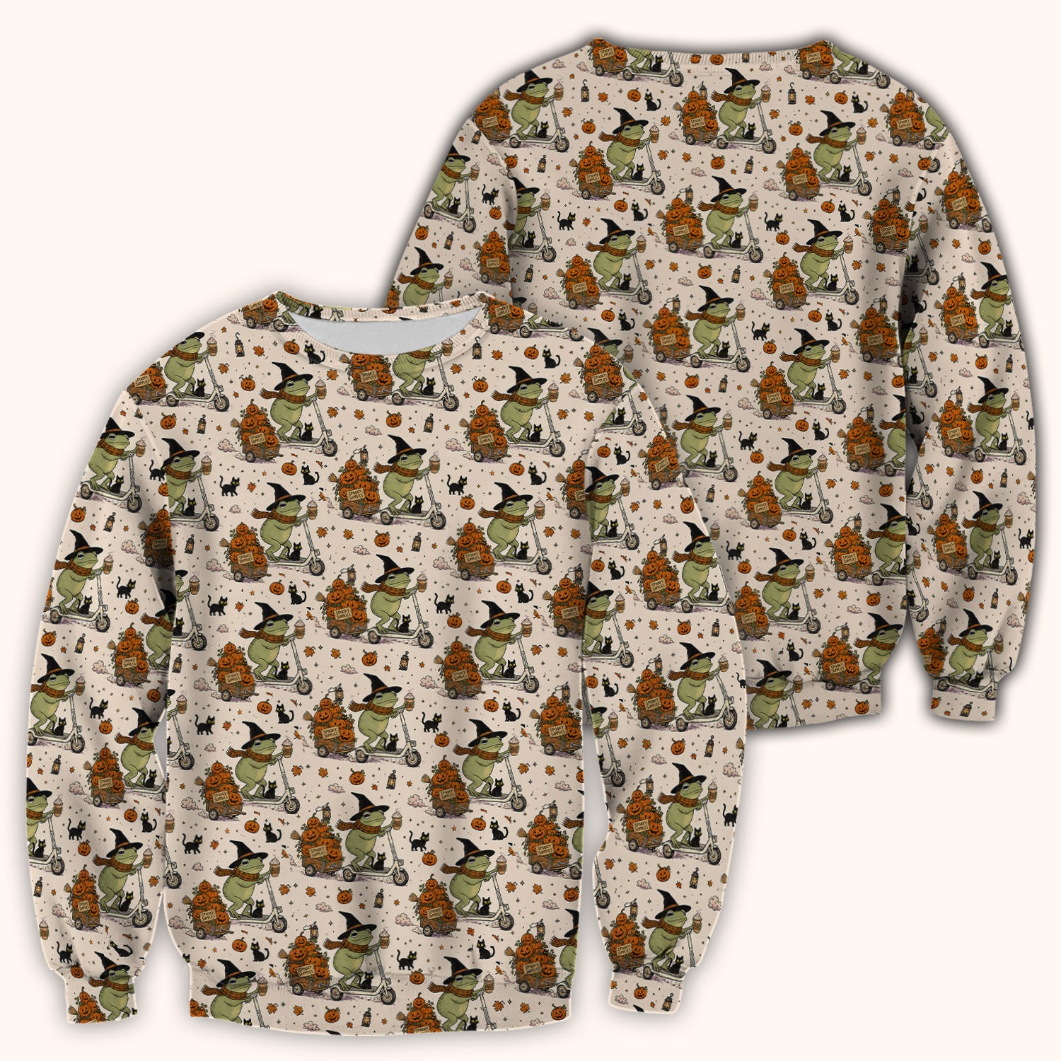 Cute Halloween Witch Frog And Pumpkins Scrub Top, Comfortable Scrubs for Nurses