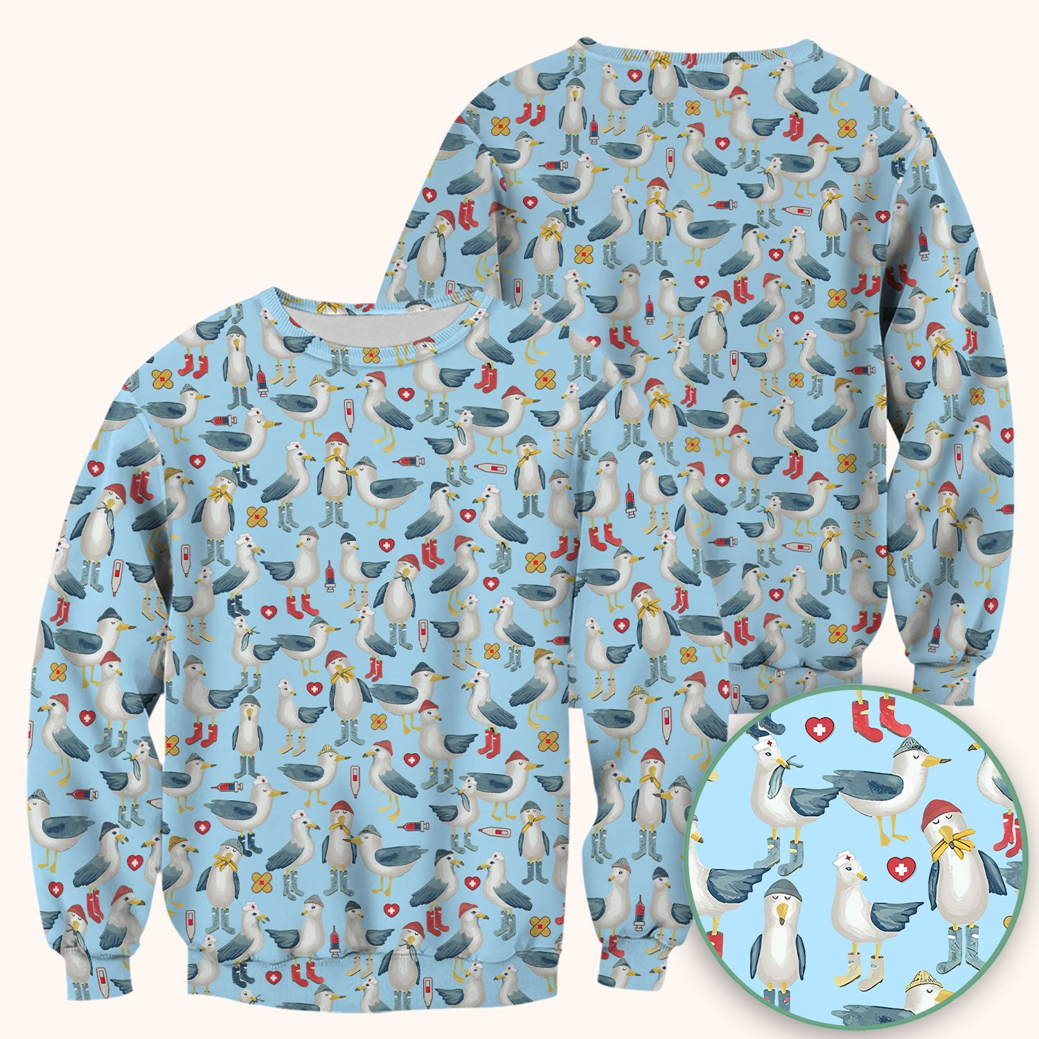 Seagull Scrub Top for Nurses - Adorable Birds Medical Uniform - Funny Shirt for RN CNA LPN
