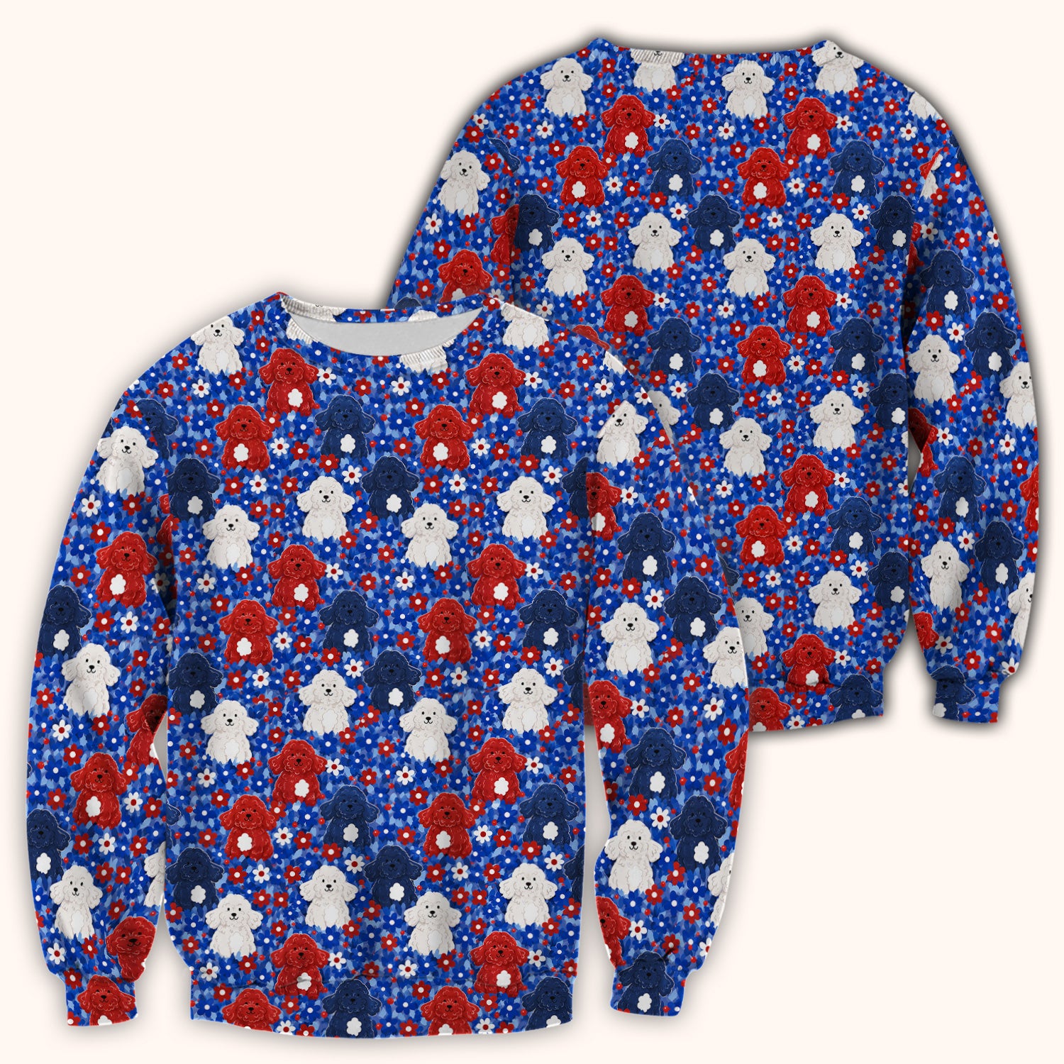 Cute Poodle Floral Garden Print Scrub Top, Comfortable Scrubs for Nurses
