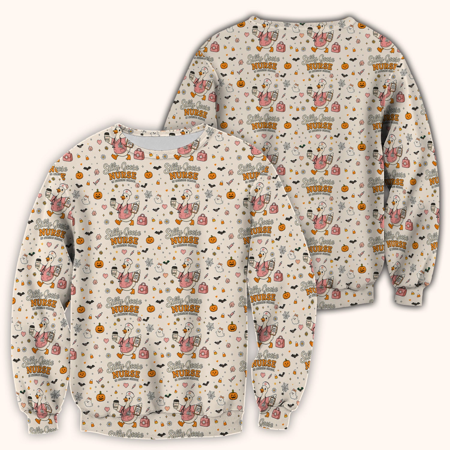 Funny Halloween Silly Goose Pattern Scrub Top, Comfortable Scrubs for Nurses