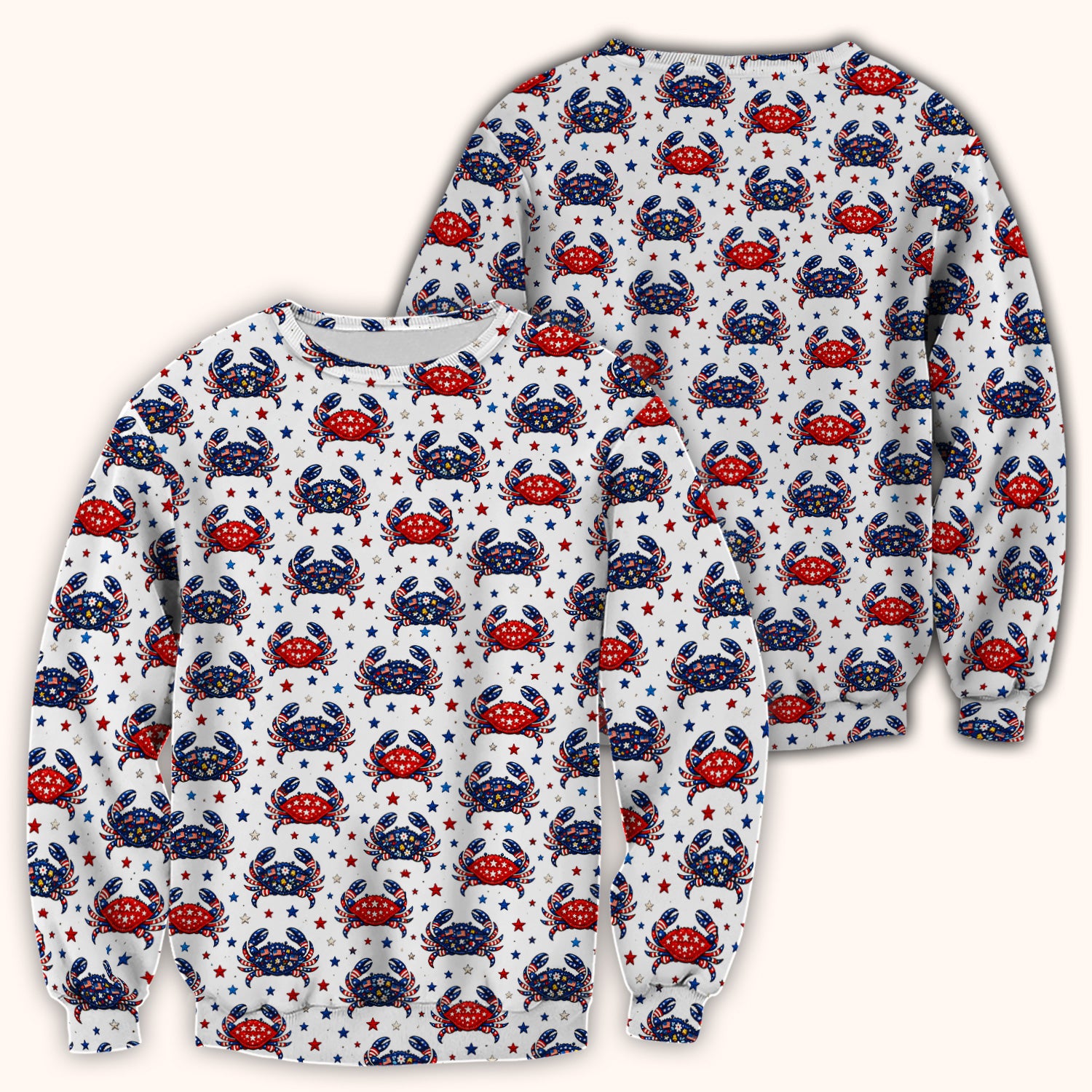Patriotic Crab Stars Pattern Scrub Top, Comfortable Scrubs for Nurses