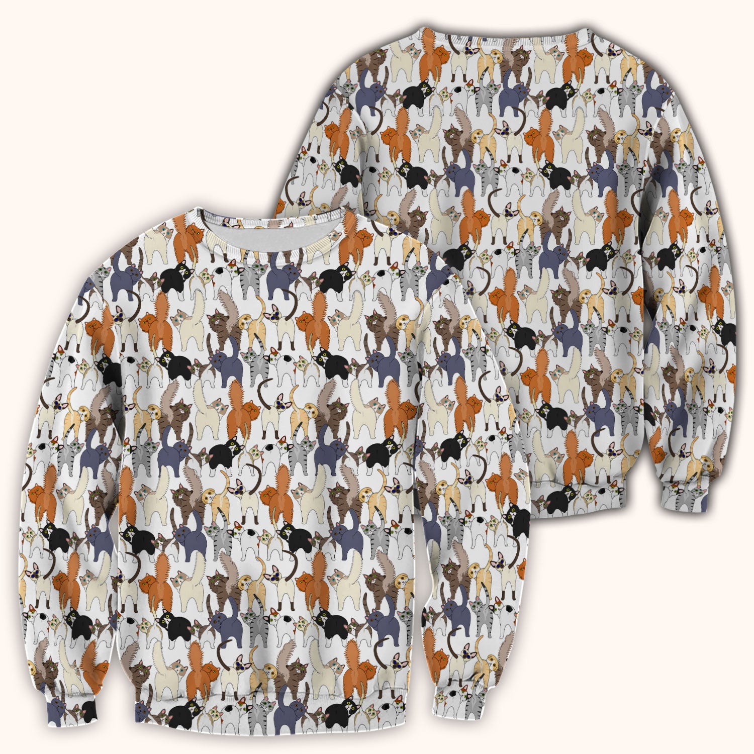 Whimsical Multicolor Cat Cartoon Pattern Scrub Top, Comfortable Scrubs for Nurses