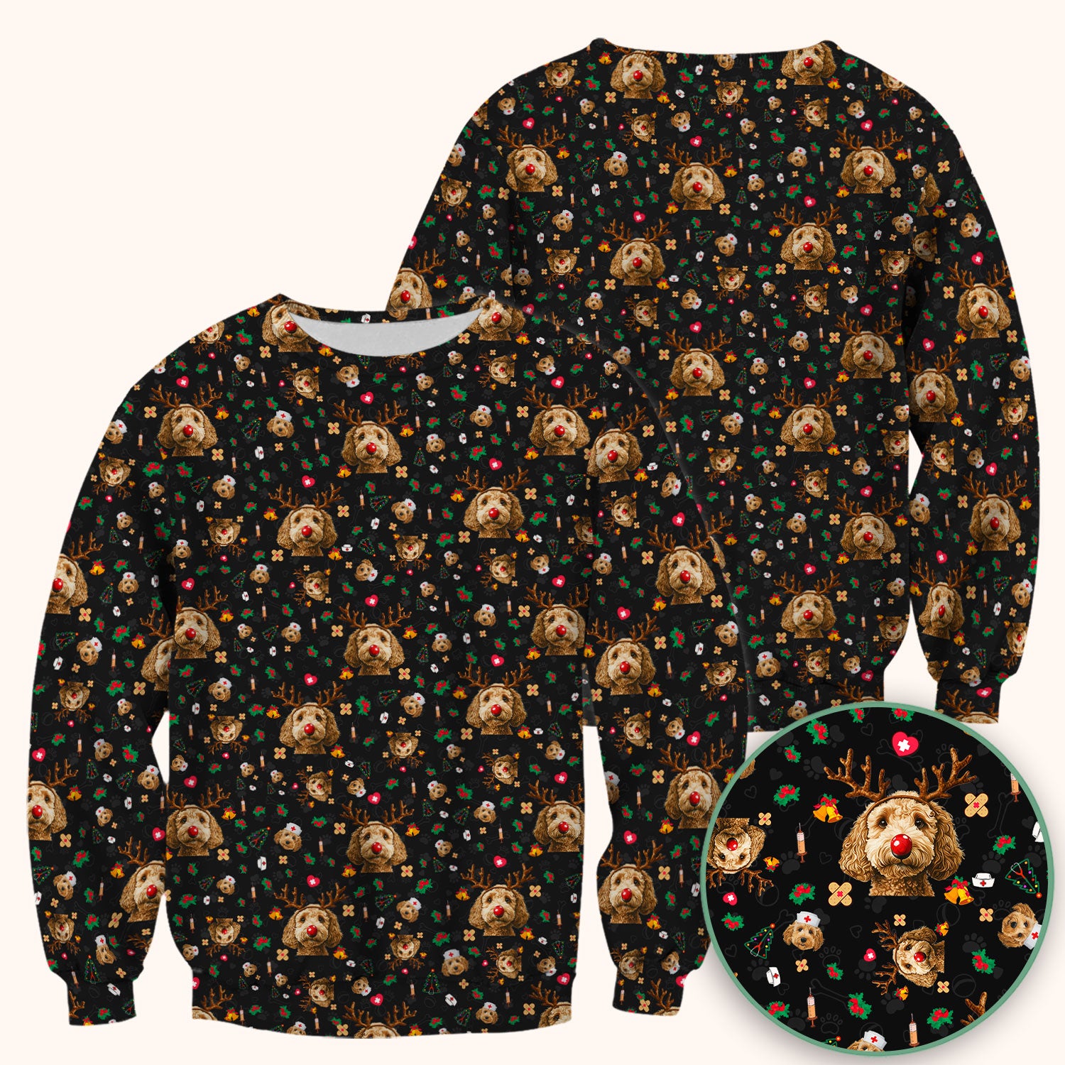 Christmas Labradoodle Scrub Top - Funny Reindeer Dog Nurse Shirt - Cute Holiday Medical Uniform for Women Healthcare Gift
