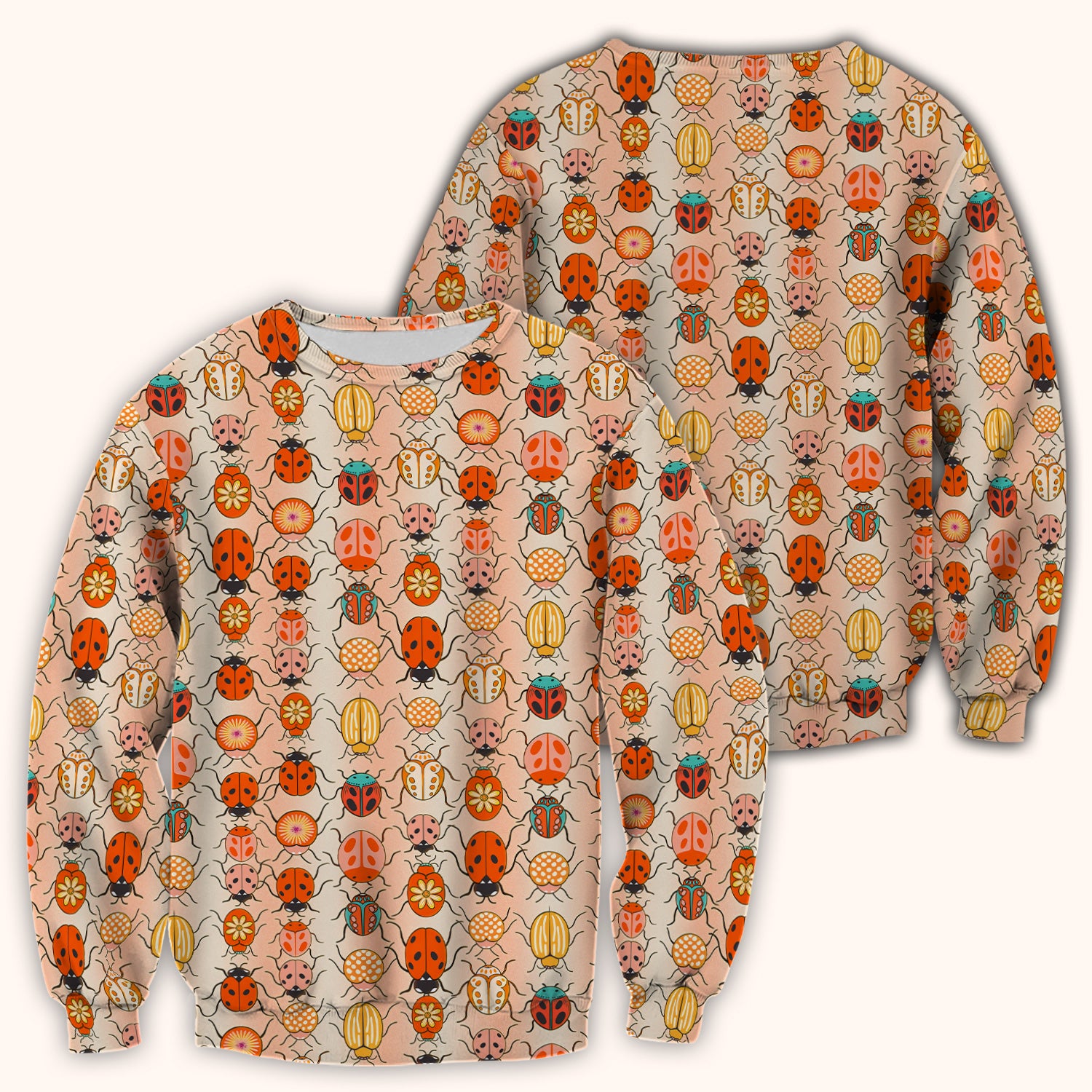 Cute Ladybug Beetle Floral Pattern Scrub Top, Breathable Fabrics Nursing Uniform