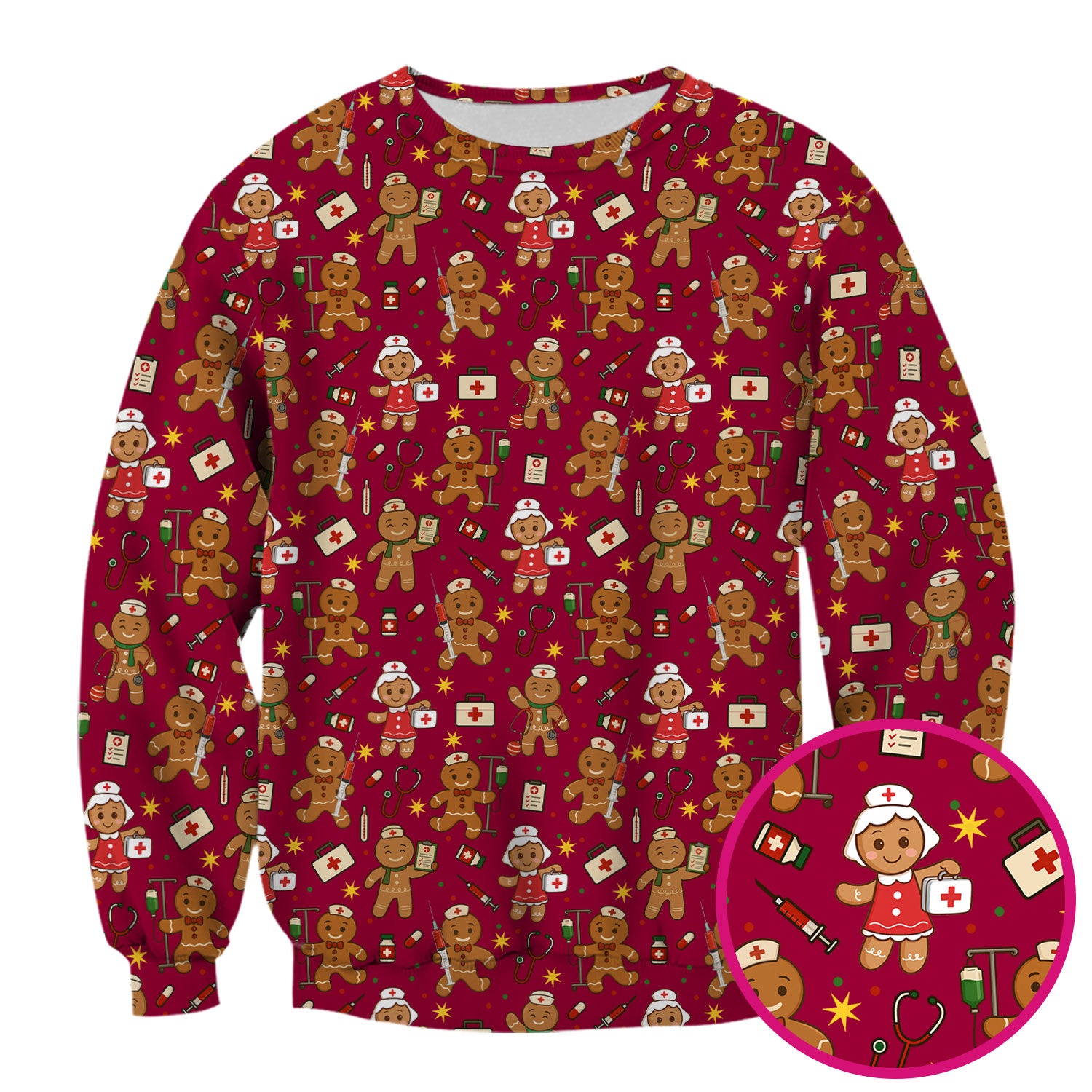 Gingerbread Christmas Nurse Scrub Top - Cute Holiday Cookie Pattern Shirt for Women - Funny Festive Nursing Gift for RN LPN CNA