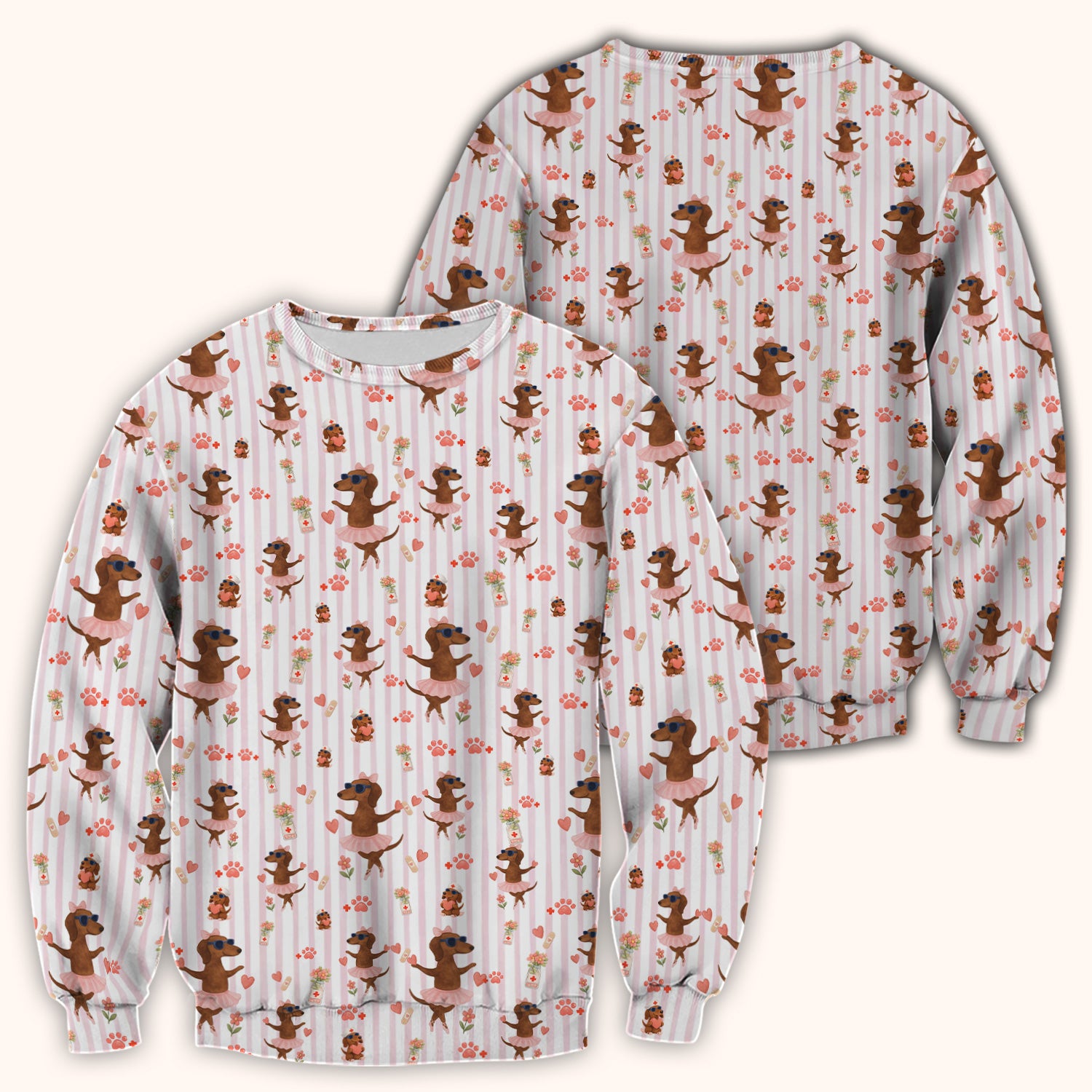 Cute Dachshund Dog Ballet Tutu Hearts Pattern Scrub Top, Comfortable Scrubs for Nurses