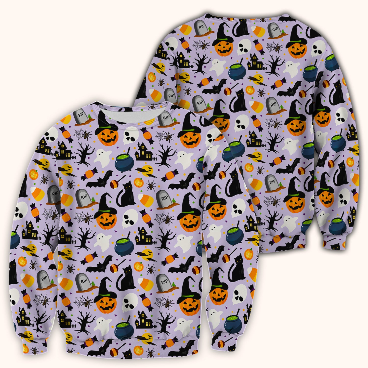 Ghost Pumpkin Witch Pattern Scrub Top, Comfortable Scrubs for Nurses
