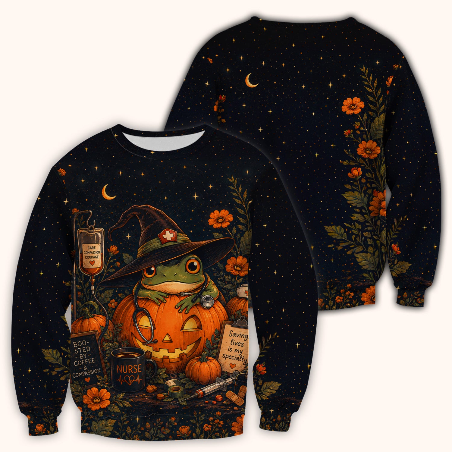 Halloween Witch Frog Pumpkin Scrub Top, Comfortable Scrubs for Nurses