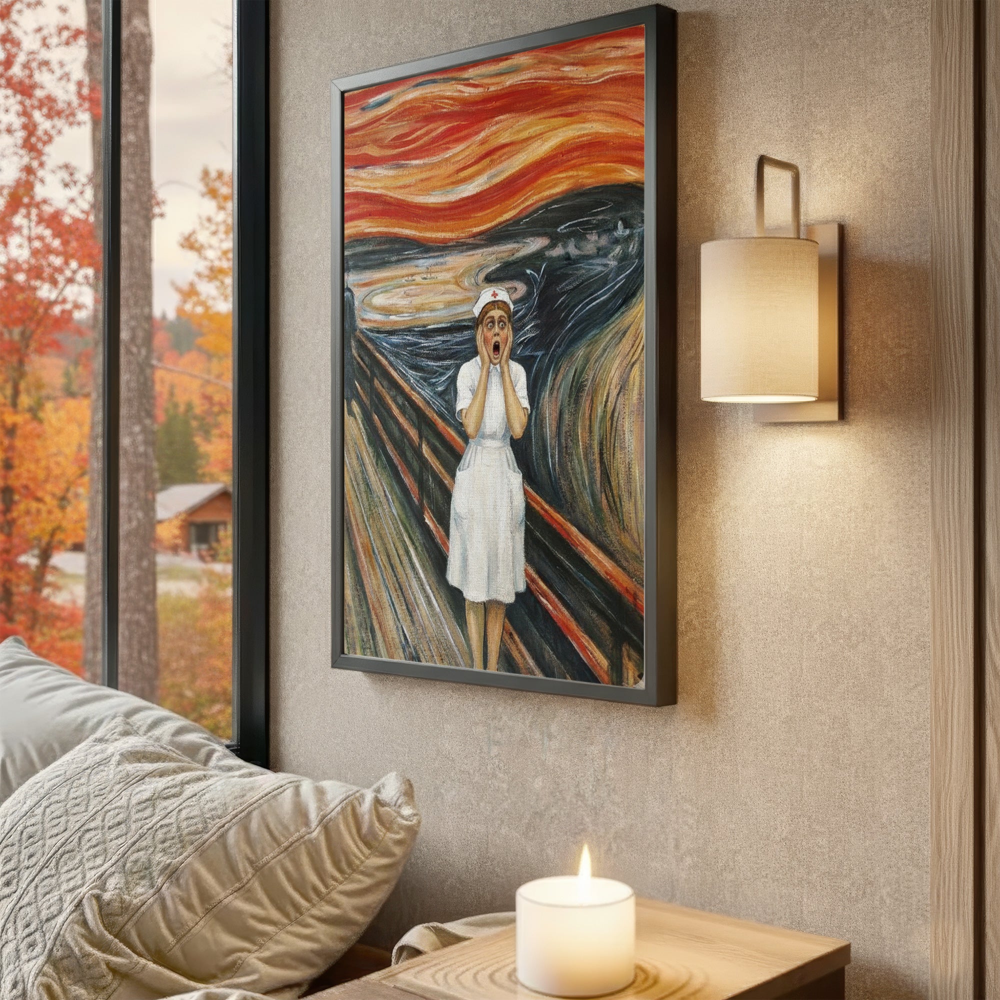 Funny Stressed Nurse Wall Art, The Scream by Munch Parody Expressionism Canvas, RN LPN CNA Gift