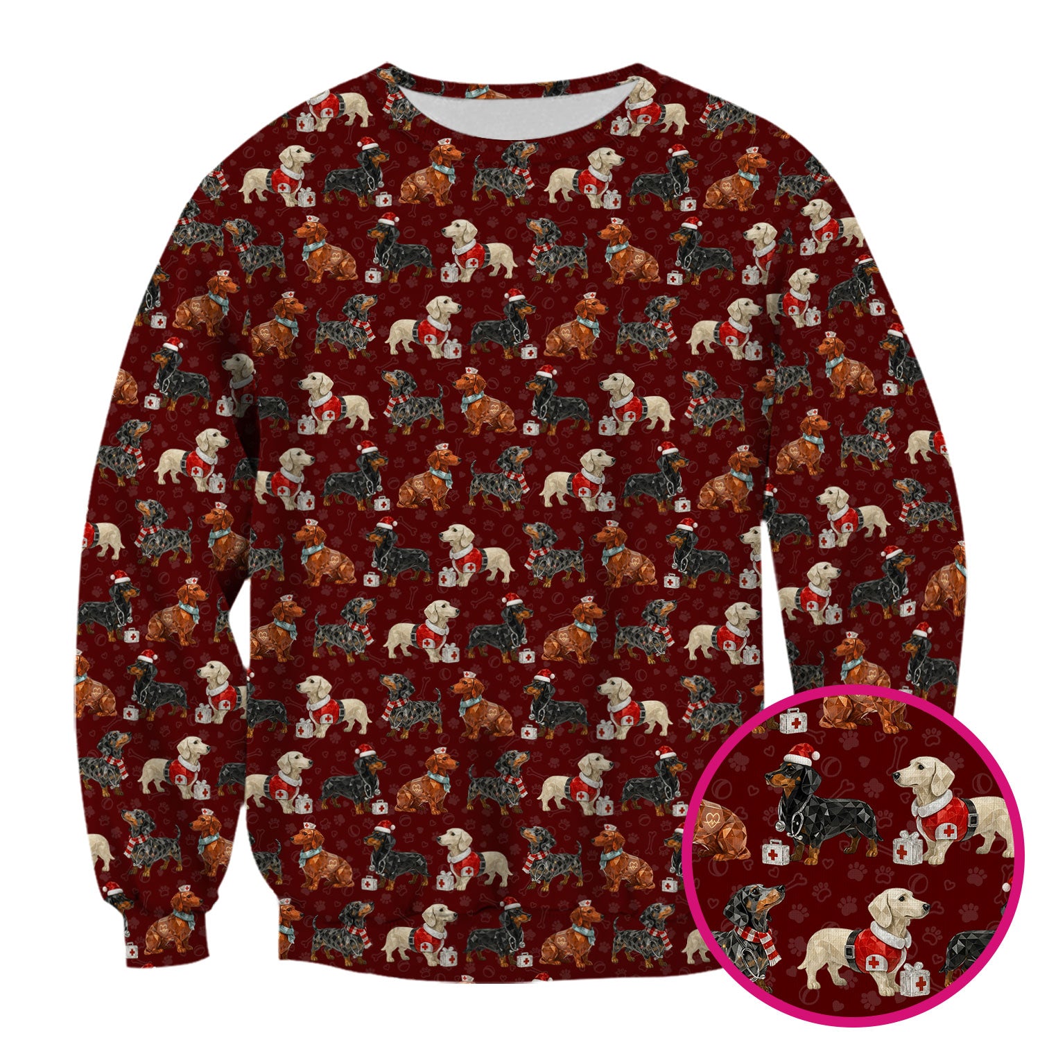 Funny Dachshund Christmas Dog Nurse Scrub Top, Holiday Puppy Medical Uniform Shirt For Nursing