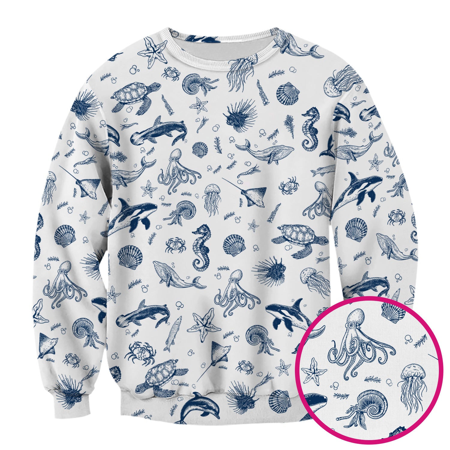Marine Sea Life Pattern Scrub Top, Breathable Fabrics Nursing Uniform