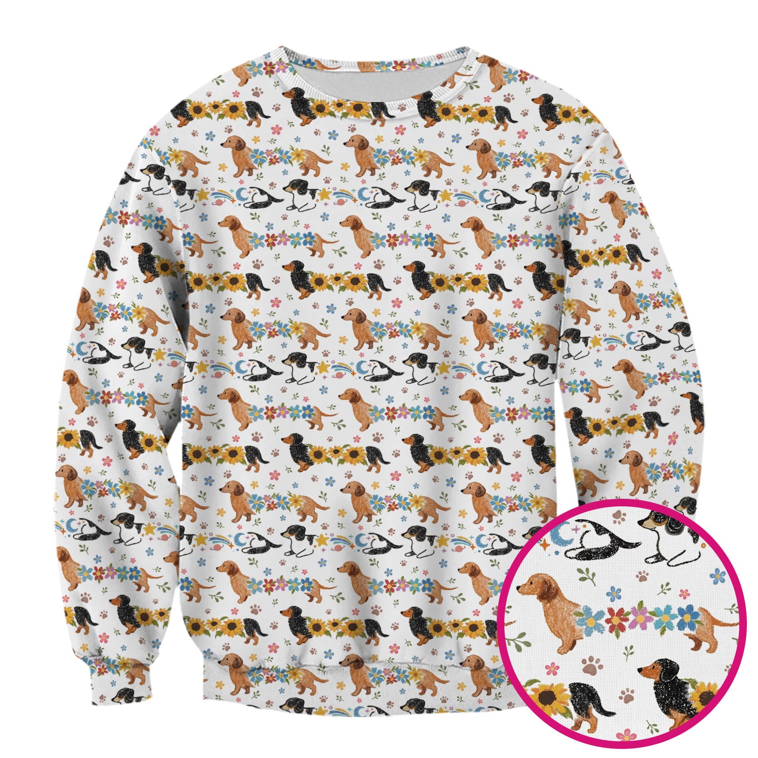 Floral Wiener Dog Pattern Scrub Top, Medical Scrubs for Nurses