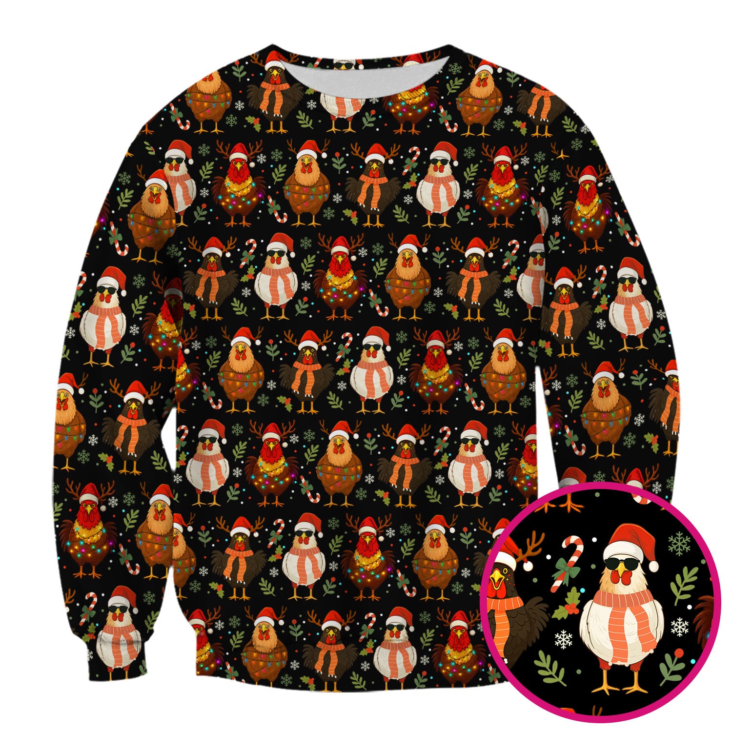Christmas Chicken Scrub Tops for Women - Funny Holiday Hen Pattern Medical Scrub Shirt - Christmas Scrubs with Cute Chicken Design