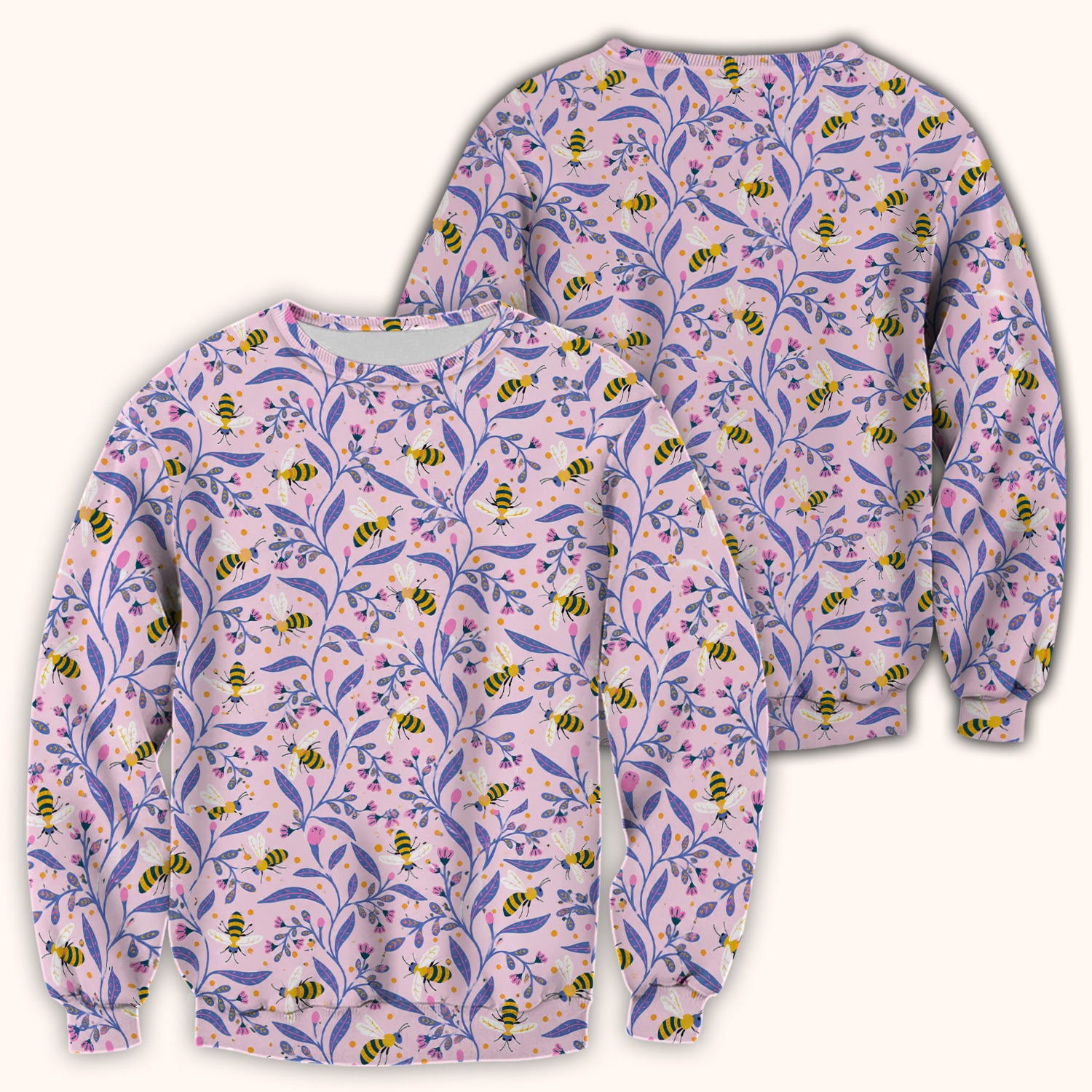Cute Bumble Bee Floral Pattern Scrub Top, Comfortable Scrubs for Nurses