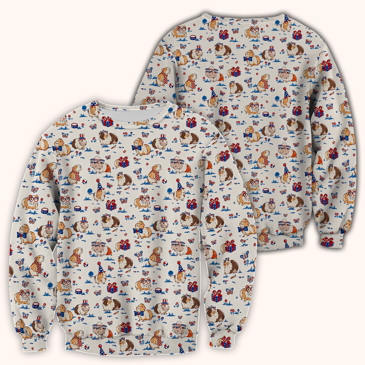 Patriotic Guinea Pig Celebration Pattern Scrub Top, Comfortable Scrubs for Nurses