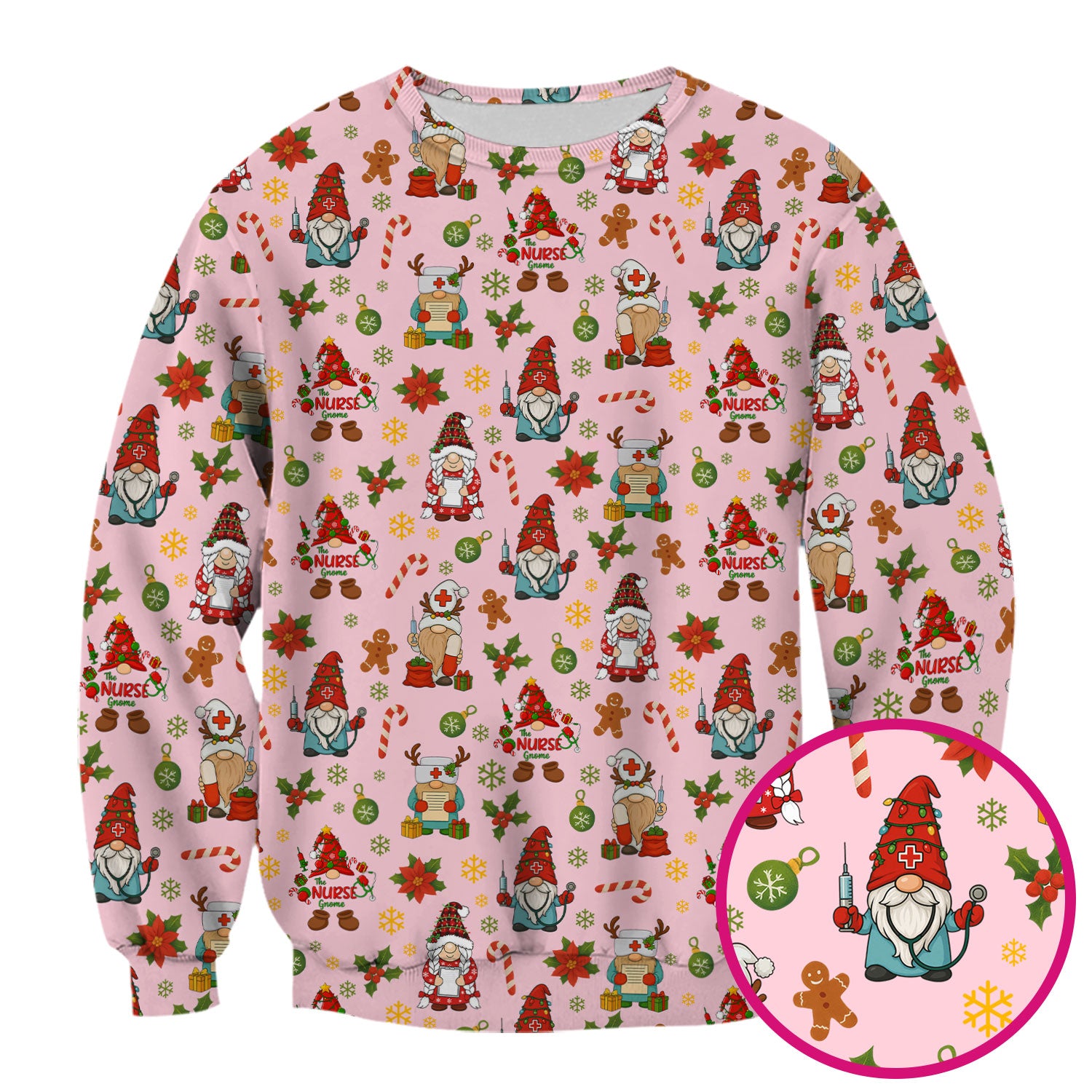 Funny Christmas Scrub Shirt - Gnome Santa Print Scrubs for Nurses - Holiday Medical Scrub Top Gift for Women, Men, CNA, RN, Doctor, Medical Staff