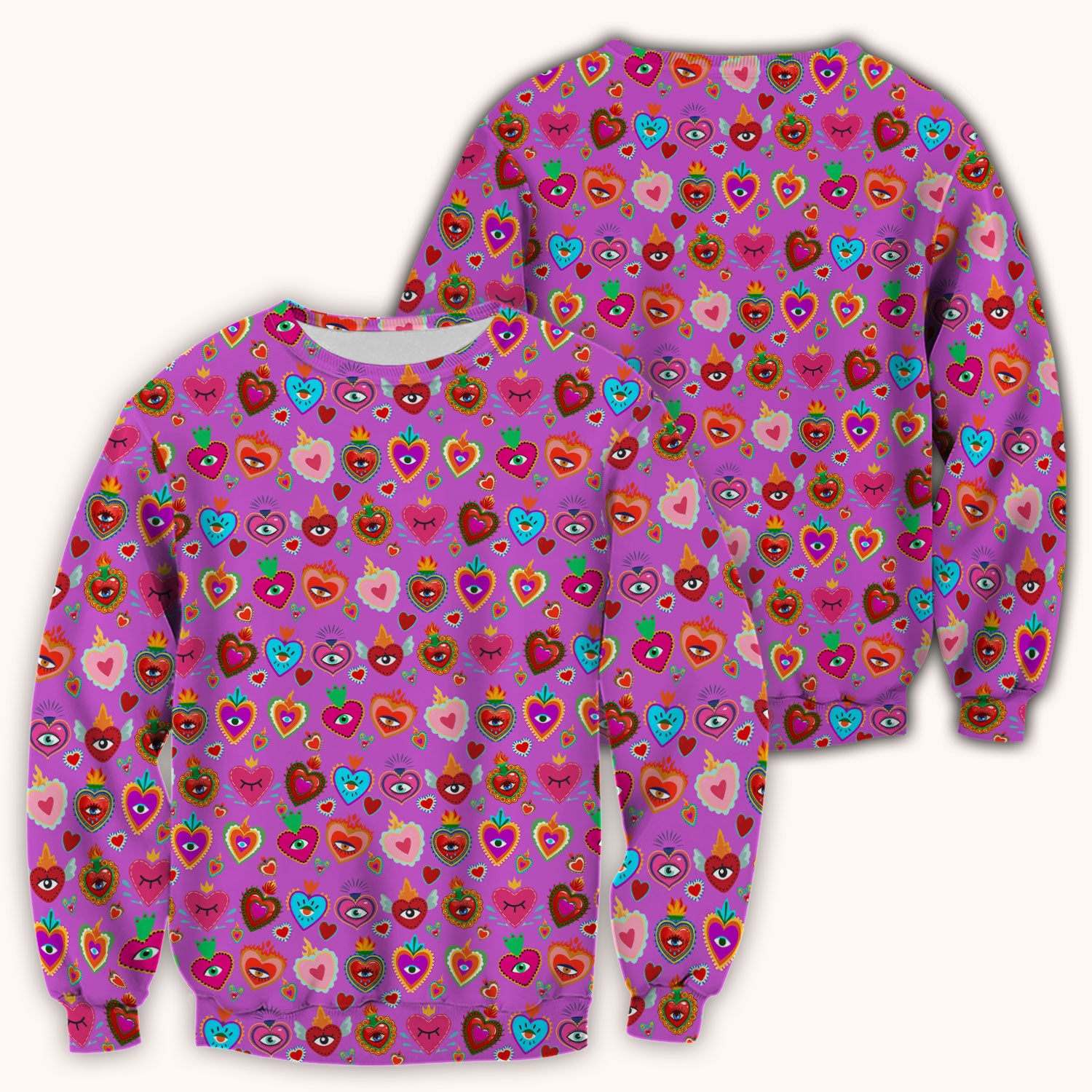 Valentine Colorful Sacred Heart Print Medical Scrub Top, Comfortable Scrubs for Nurses