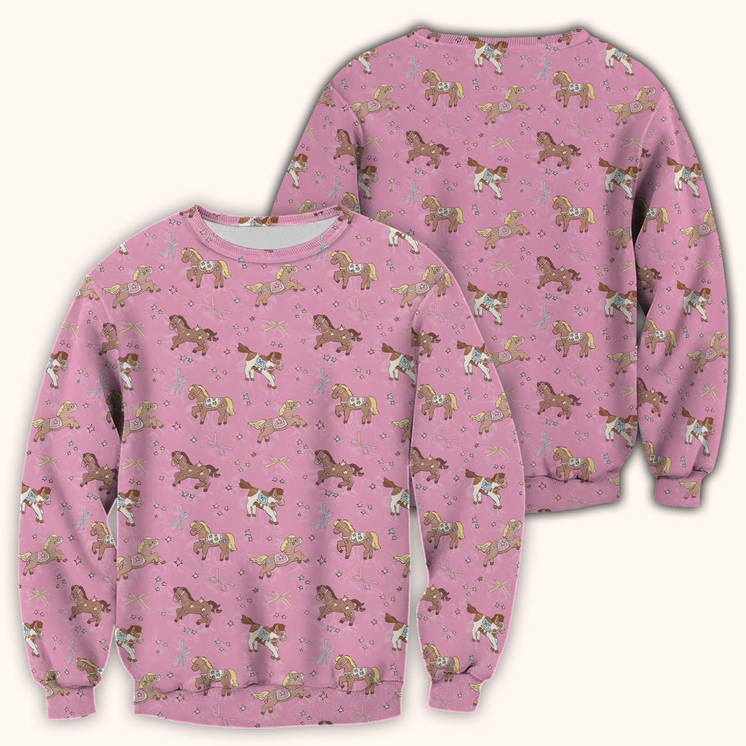 Cute Pony Star Pattern Scrub Top, Comfortable Scrubs for Nurses