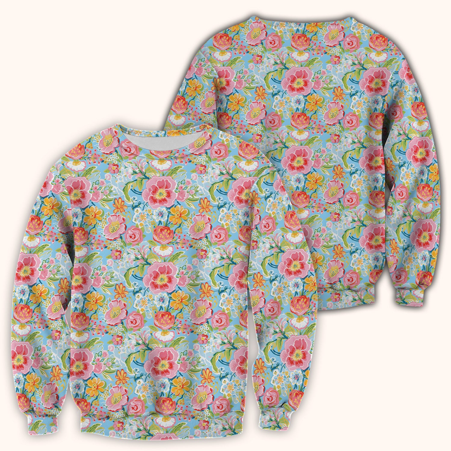 Pastel Tropical Floral Garden Pattern Scrub Top, Comfortable Scrubs for Nurses