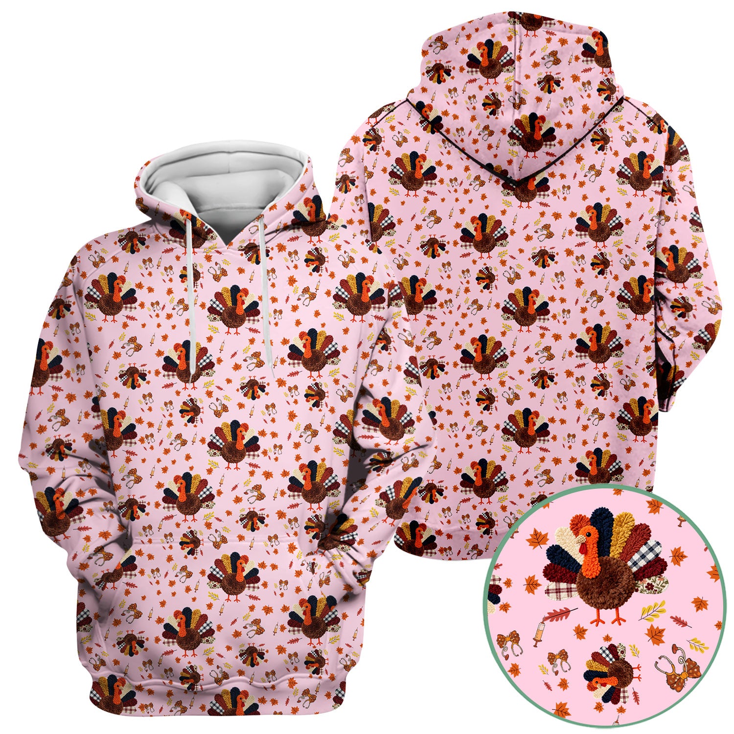 Funny Thanksgiving Nurse Scrub Top - Fall Leaves and Pumpkin Shirt - Autumn Turkey Med Uniform Gift for RN CNA LPN
