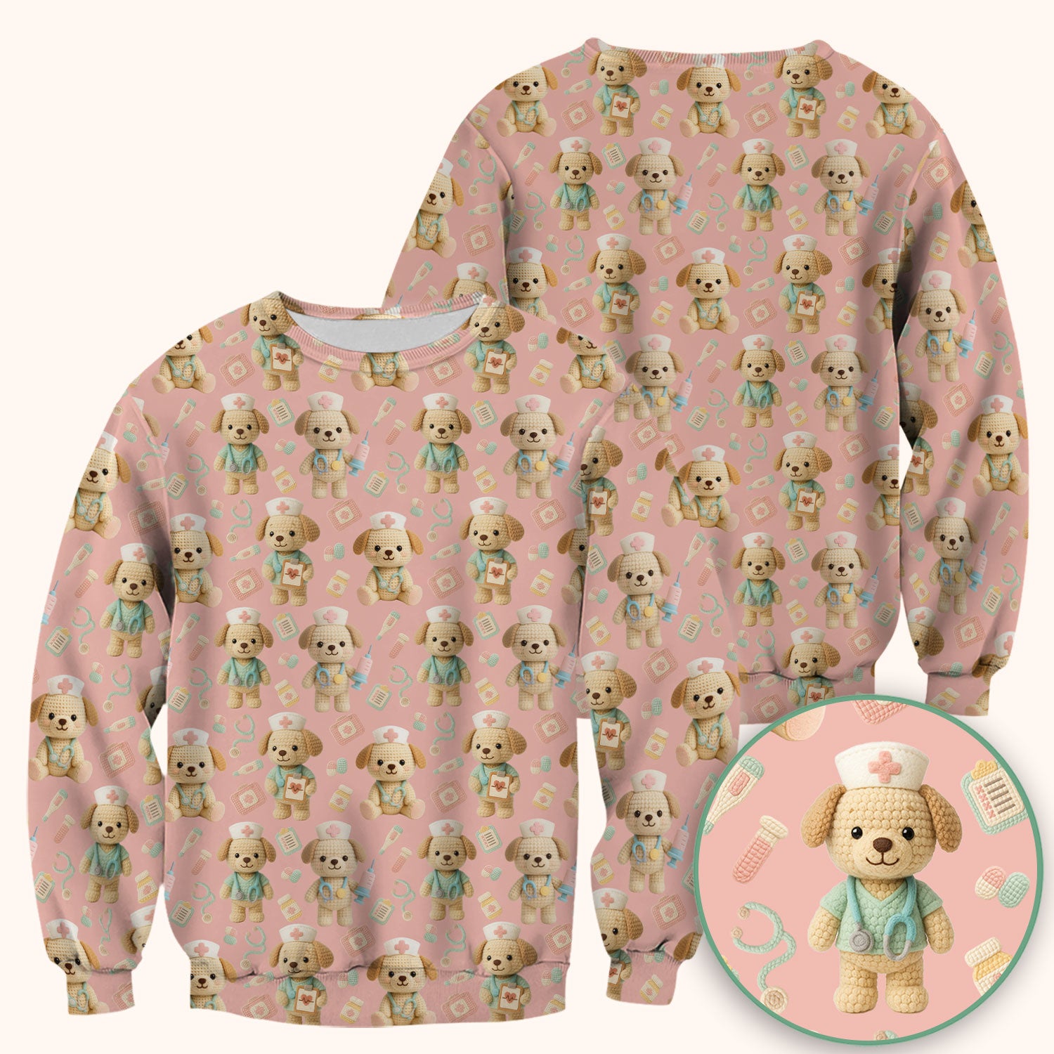 Cute Labrador Scrub Top for Nurse - Pastel Crochet Dog Medical Scrubs - Adorable Puppy Med Uniform Gift for Women