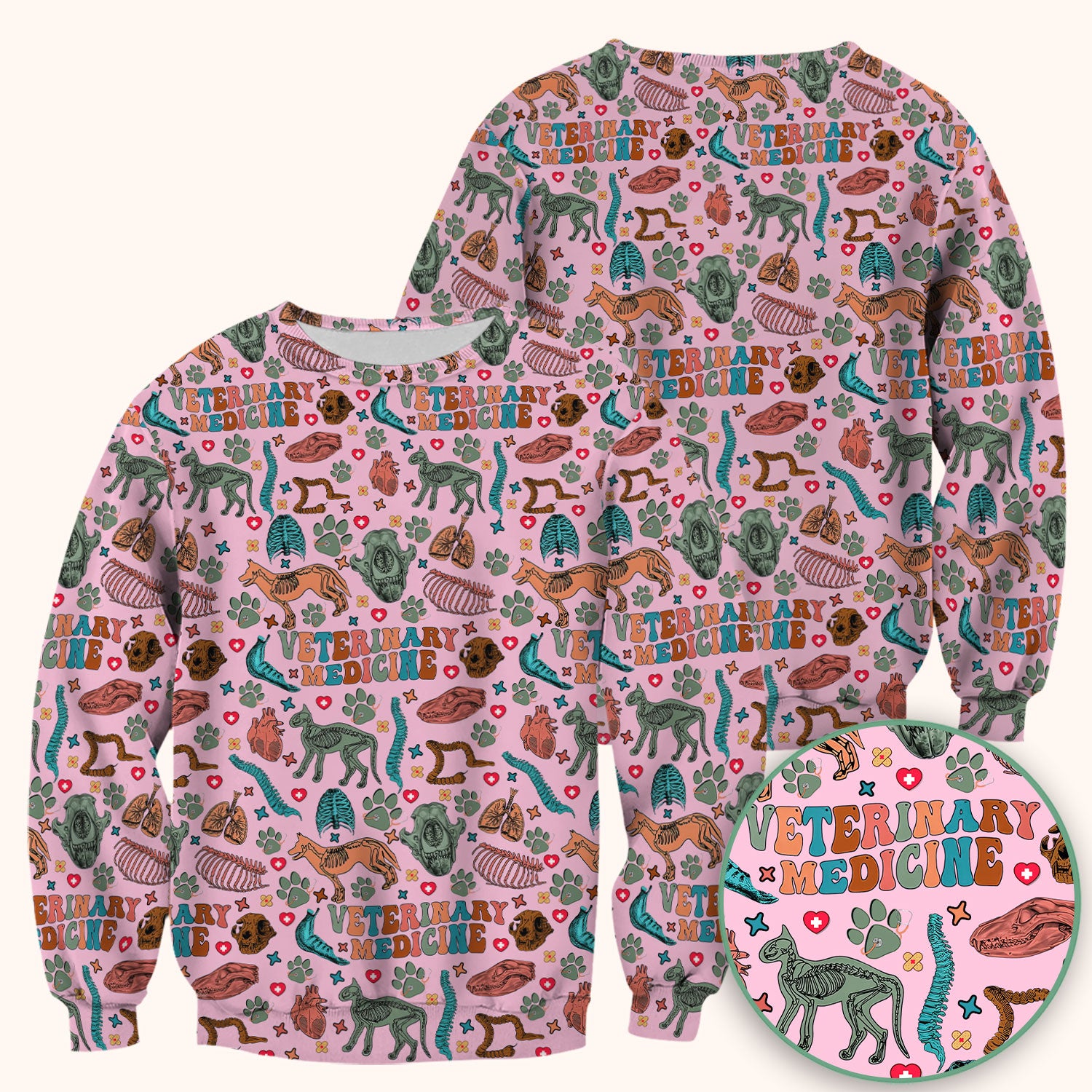Veterinary Medicine Scrub Top - Cute Animal Anatomy Pattern Medical Shirt - Fun Vet Tech Nurse Scrubs for Women