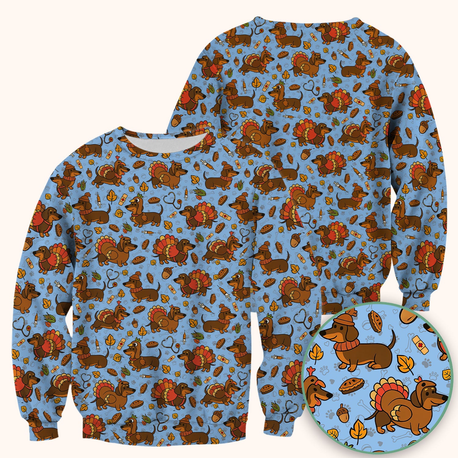 Thanksgiving Wiener Dog Scrub Top - Funny Dachshund TurkeChicken Nurse Shirt for Women - Cute Holiday Medical Uniform