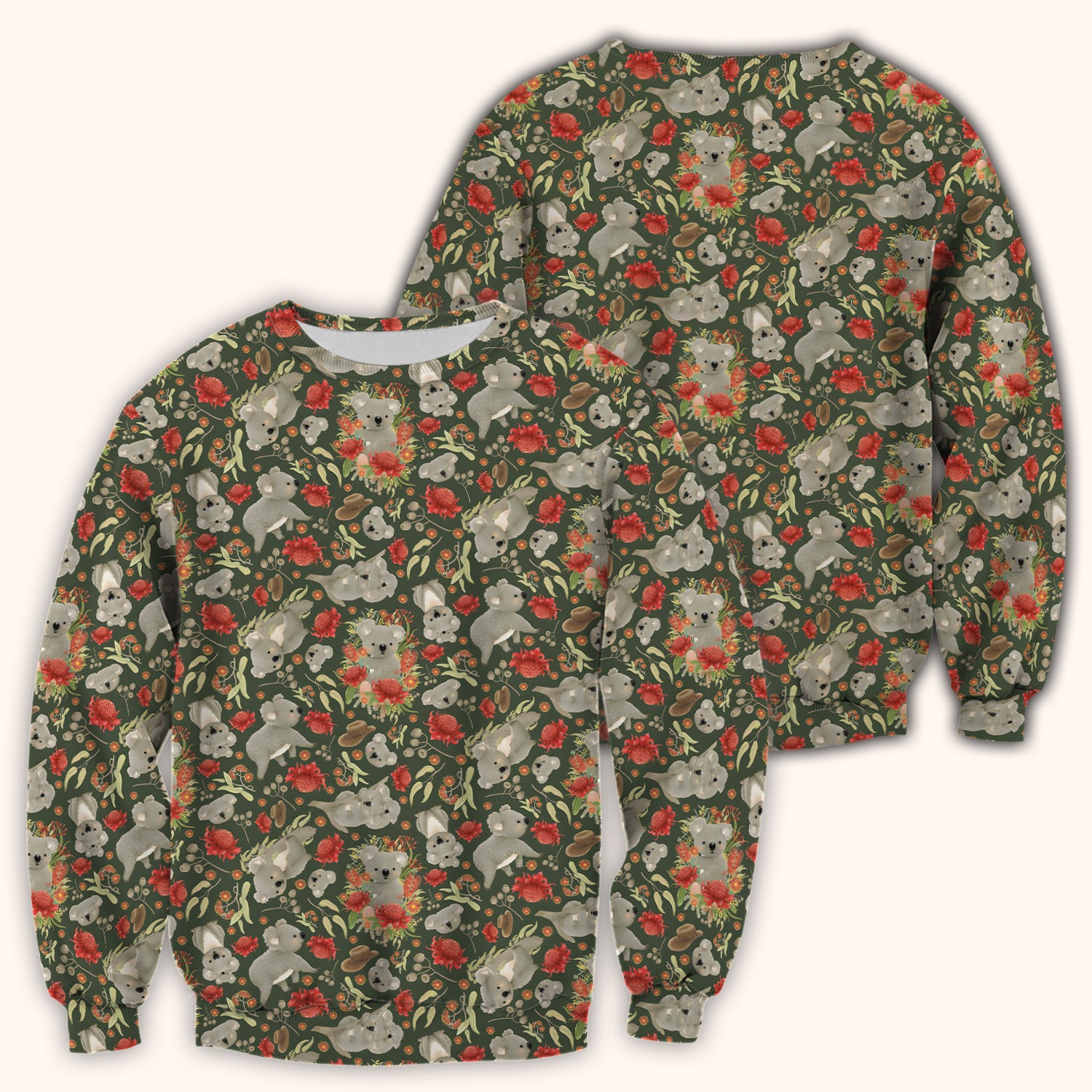 Cute Koala Wildflower Pattern Scrub Top, Comfortable Scrubs for Nurses
