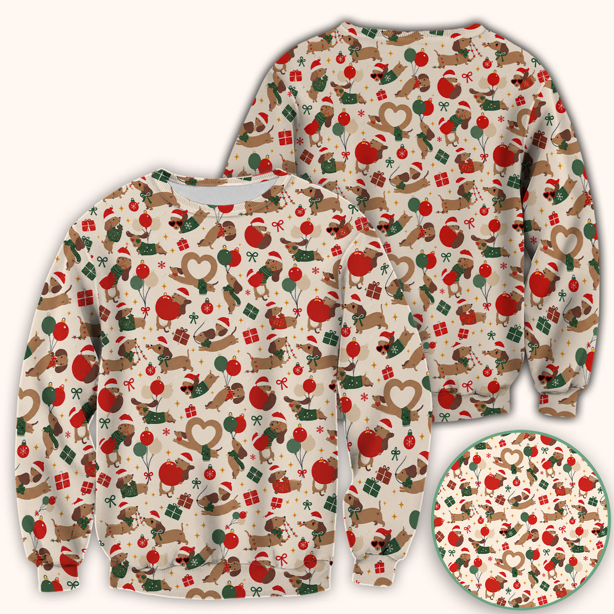 Cute Christmas Dachshund Pattern Scrub Top, Comfortable Scrubs for Nurses
