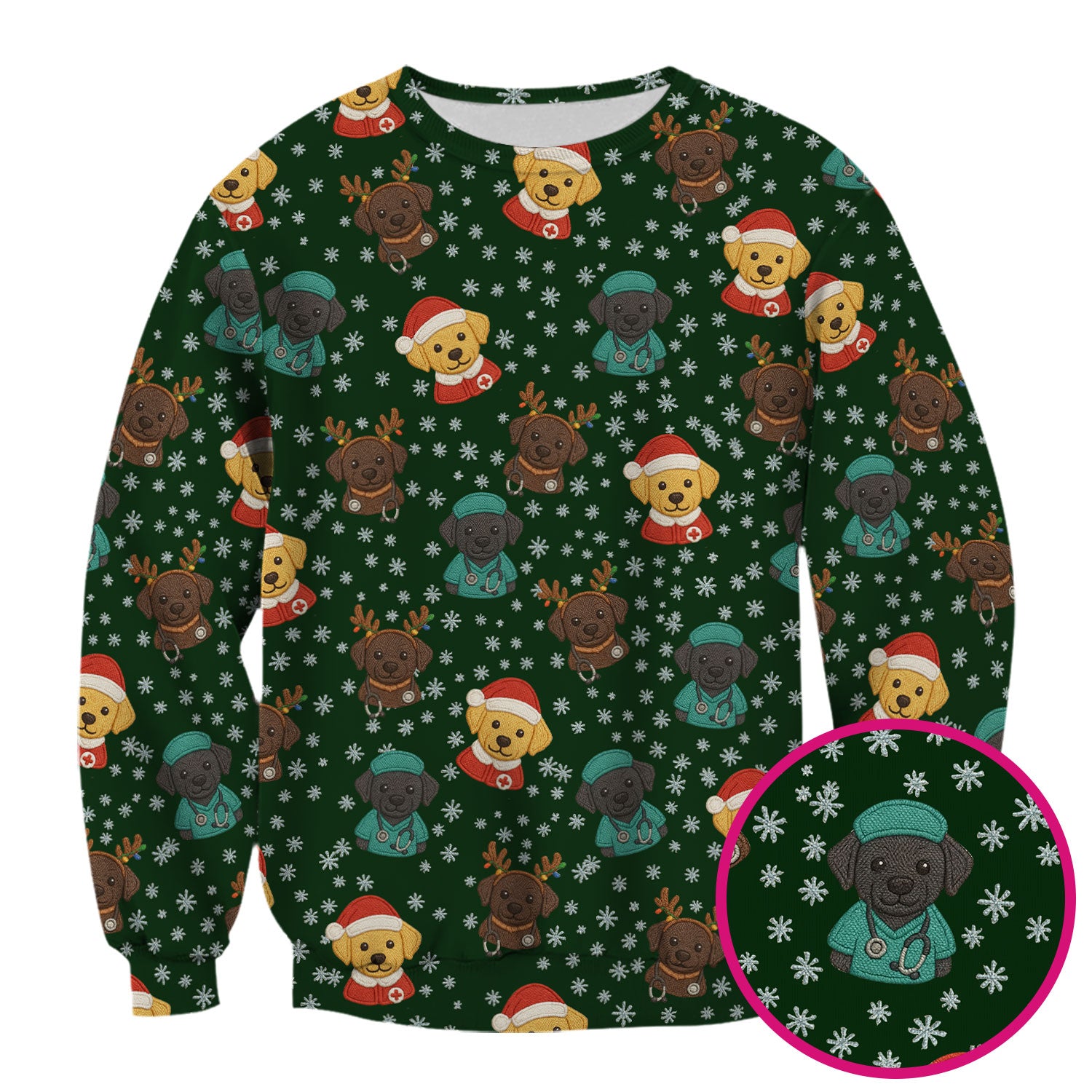 Christmas Dog Pattern Scrub Top, Cute Puppy Nurse Scrub Shirt, Holiday Nursing Uniform