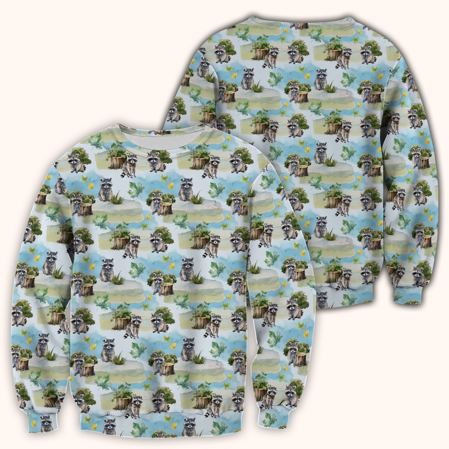 Cute Raccoon Woodland Print Scrub Top, Comfortable Scrubs for Nurses