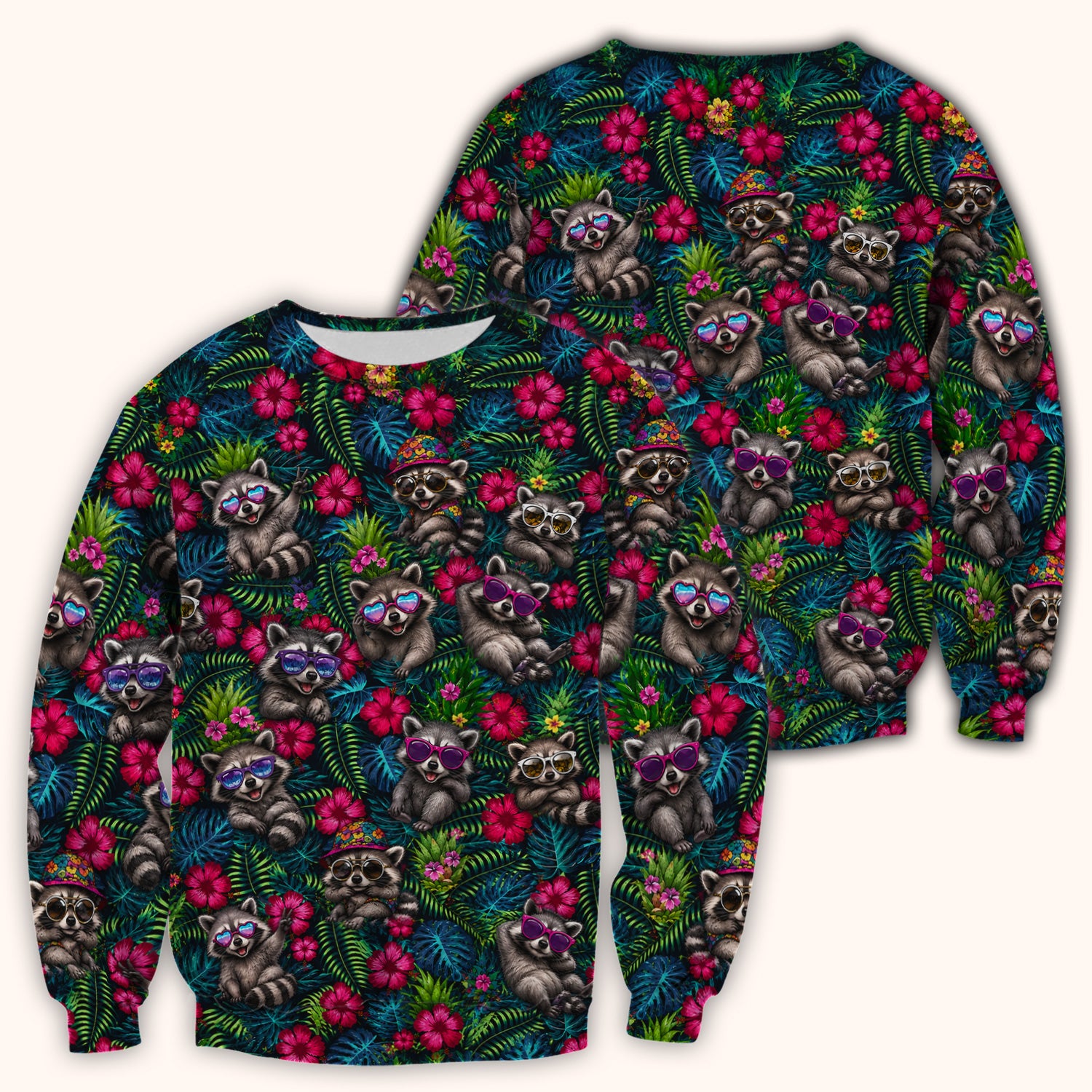 Tropical Raccoon Nurse Floral Pattern Scrub Top, Comfortable Scrubs for Nurses