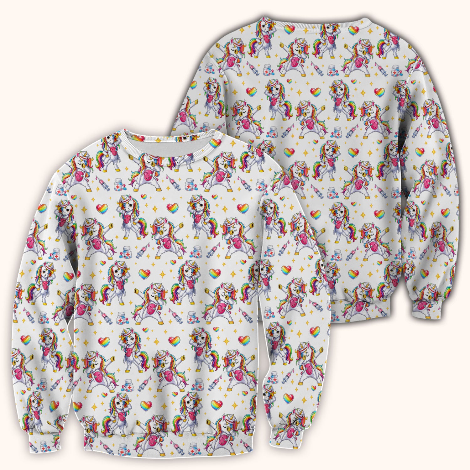 Playful Nurse Unicorn Rainbow Pattern Scrub Top, Comfortable Scrubs for Nurses