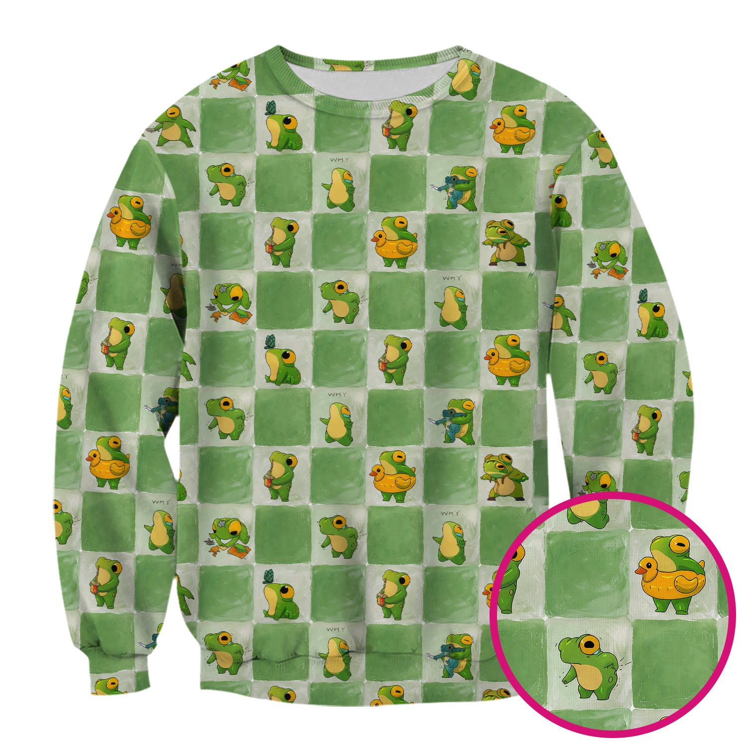 Cute Frog Duck Checkerboard Pattern Scrub Top, Breathable Fabrics Nursing Uniform