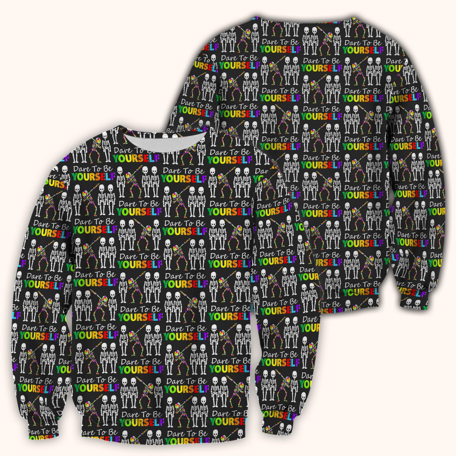 Rainbow Skeleton Dare To Be Yourself Pattern Scrubs Top, Comfortable Scrubs for Nurses