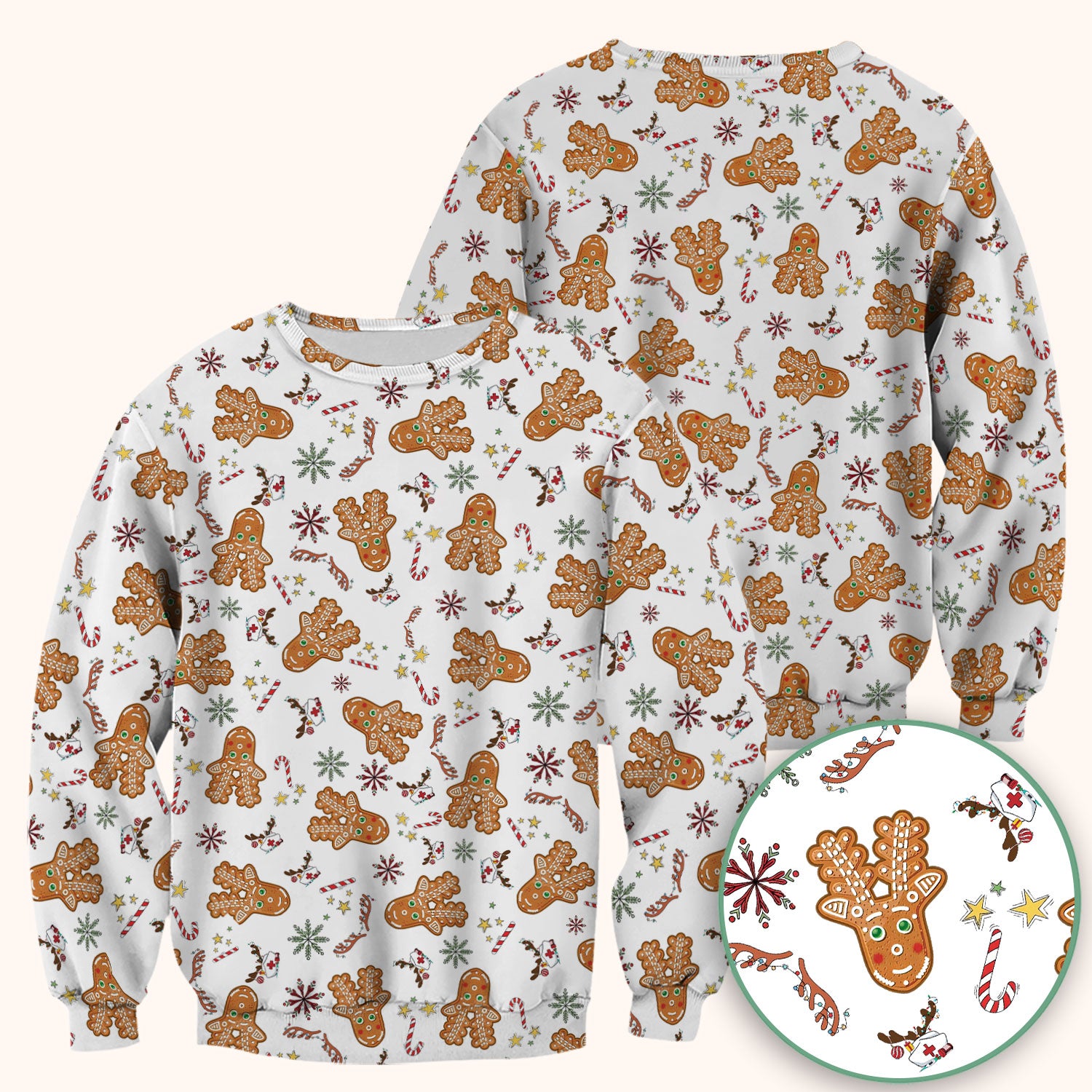 Gingerbread Cookies Reindeer Scrub Top - Funny Christmas Gingerbread Breathable Med Uniform - Comfortable Scrubs for RN CNA LPN