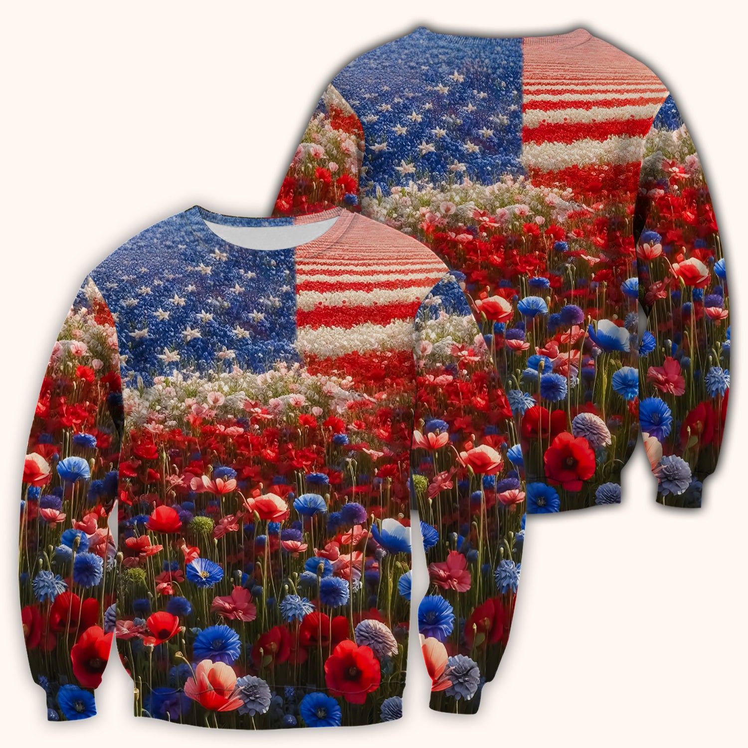 Festive Nurse American Flag Wildflower Field Scrub Top, Breathable Fabrics Nursing Uniform