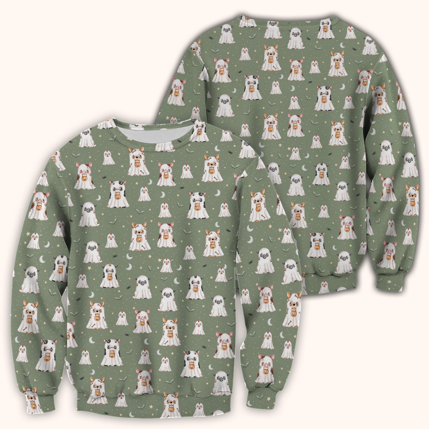 Spooky Farm Animal Ghost Scrub Top, Comfortable Scrubs for Nurses