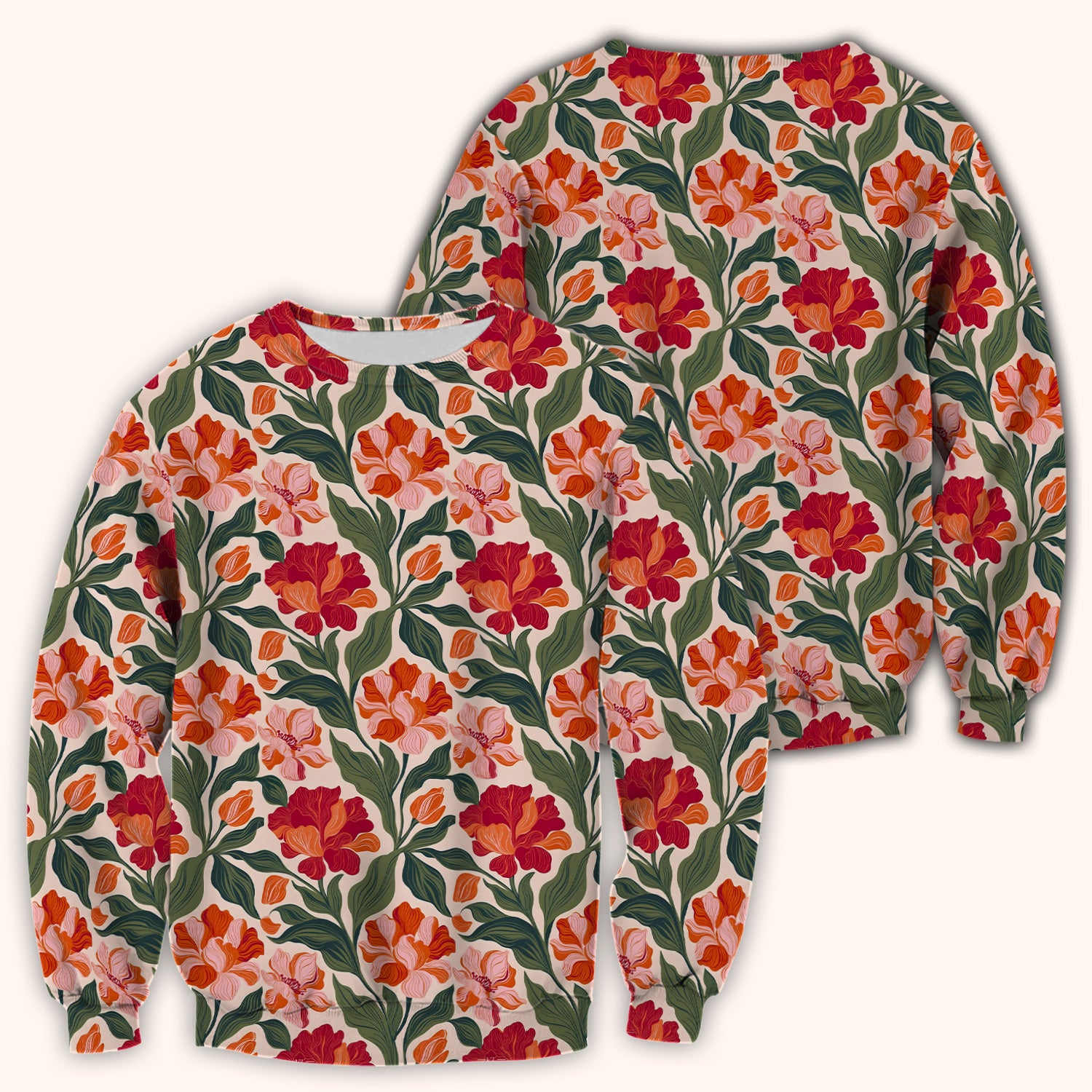 Pretty Tropical Floral Print Scrub Top, Comfortable Scrubs for Nurses