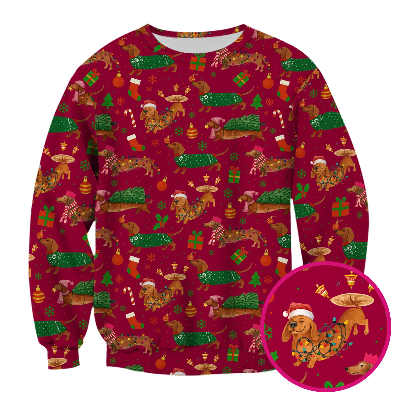 Dachshund Christmas Scrub Shirt - Multi Color Dog Print Scrubs - Funny Holiday Scrubs Gift for Women Men, Nurse, CNA, RN