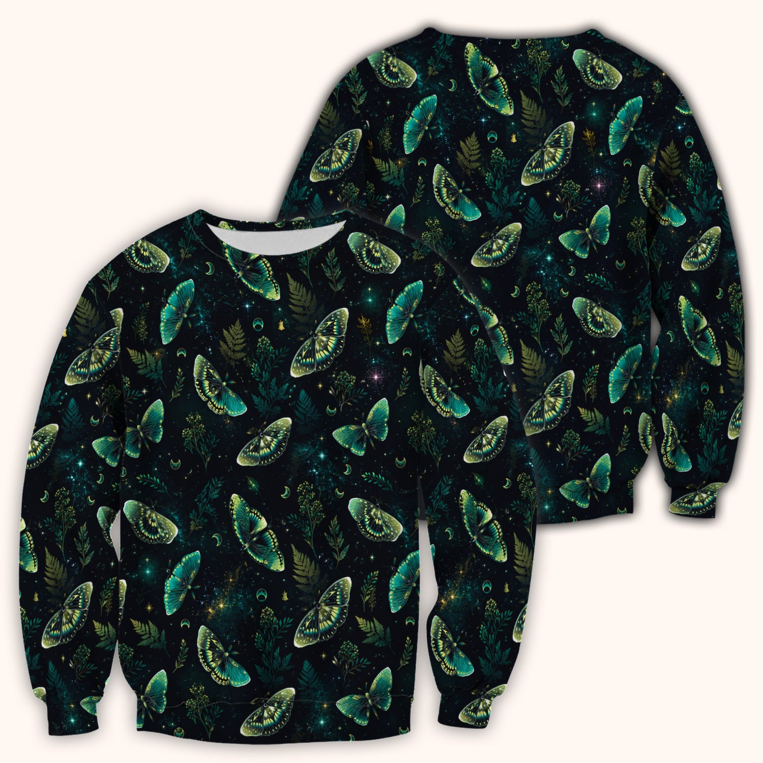 Mystical Moonlight Butterfly Garden Pattern Scrub Top, Comfortable Scrubs for Nurses