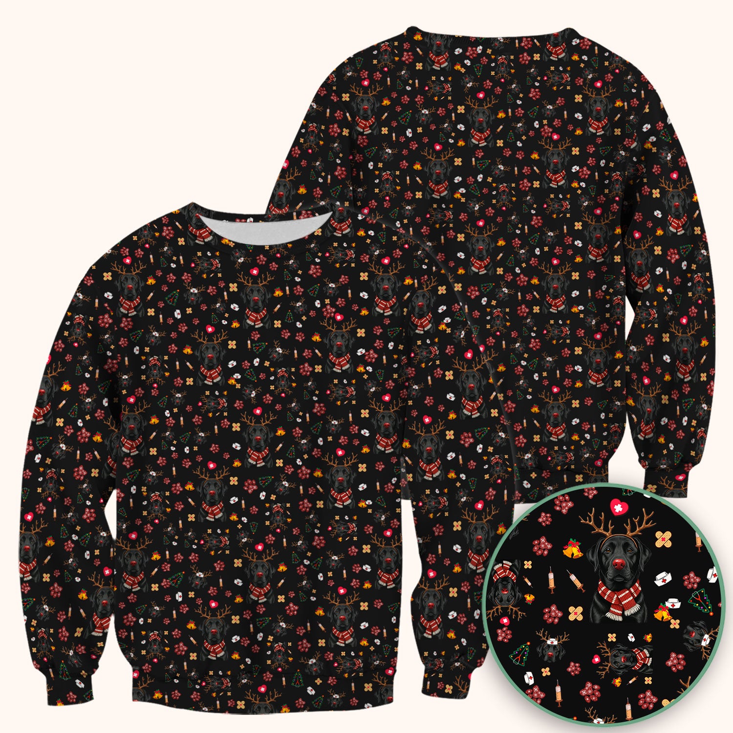 Funny Black Lab Reindeer Scrub Top - Christmas Dog Nurse Shirt - Cute Holiday Medical Uniform Gift for RN LPN CNA