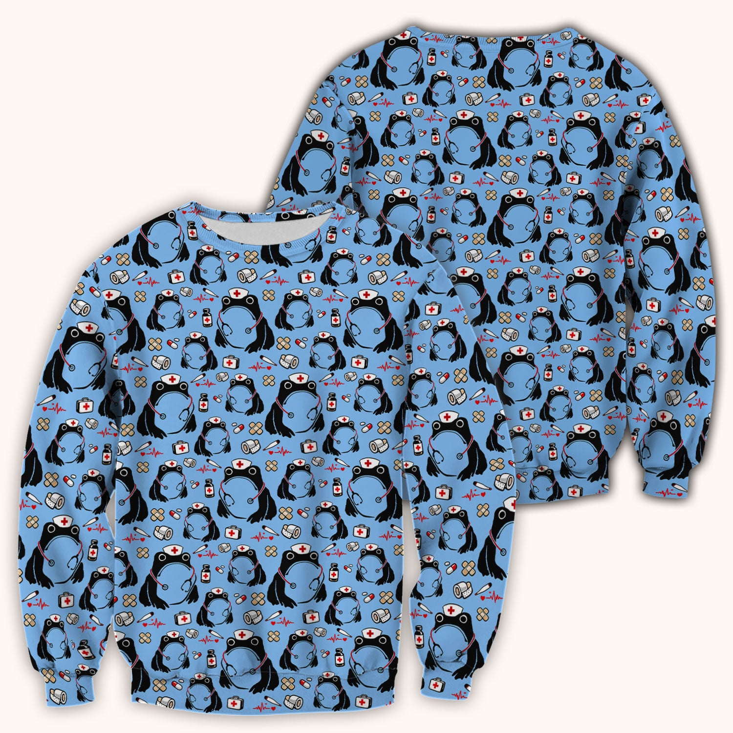 Cute Frog Nurse Medical Print Scrub Top, Comfortable Scrubs for Nurses
