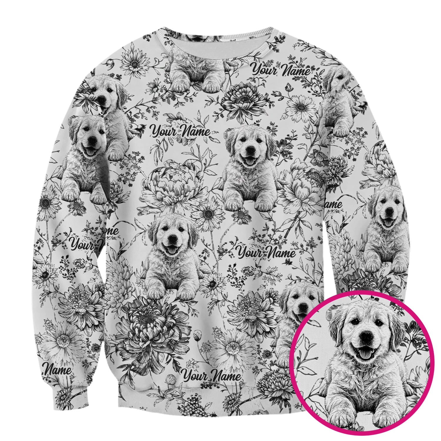 Personalized Custom Pet Photo Name Floral Pattern Scrub Top, Breathable Fabrics Nursing Uniform
