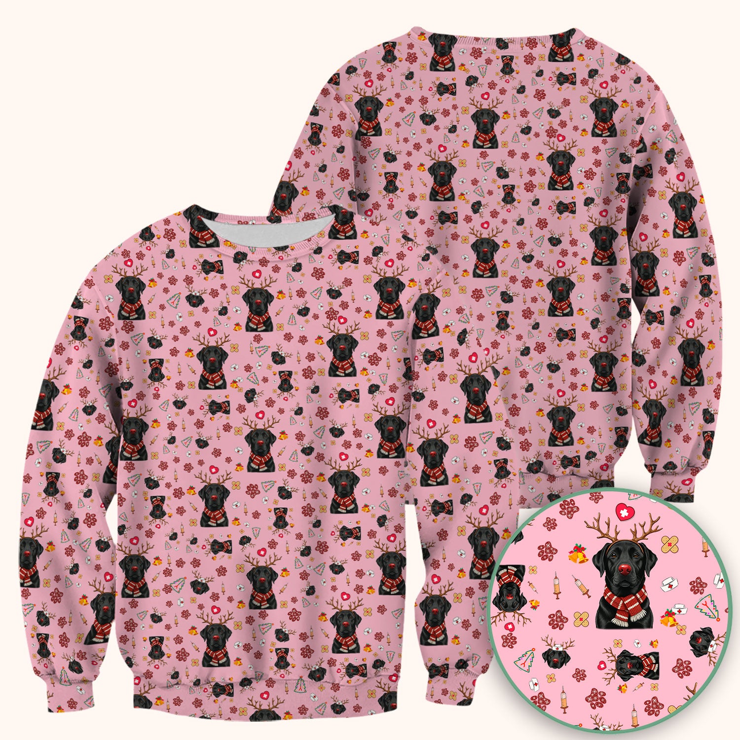 Black Lab Christmas Scrub Top - Funny Labrador Nurse Shirt - Cute Holiday Medical Uniform for Women RN LPN CNA Gift