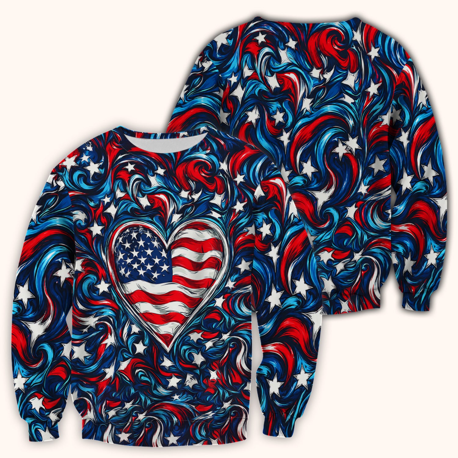American Flag Heart Pattern Scrub Top, Comfortable Scrubs for Nurses